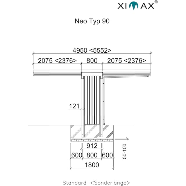Ximax Einzelcarport »Neo Typ 3150 Typ 90 Standard-Edelstahl-Look«, Aluminium,  290 cm, edelstahlfarben, Aluminium online bestellen