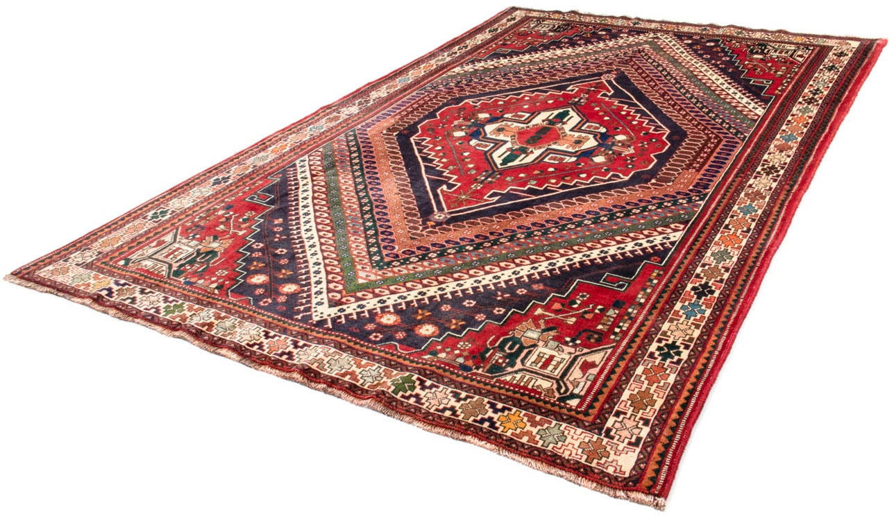 Wollteppich „Shiraz Medaillon Rosso 305 x 200 cm“, rechteckig, Unikat mit Zertifikat Rot 10 mm B/L: 200 cm x 305 cm – 10 mm