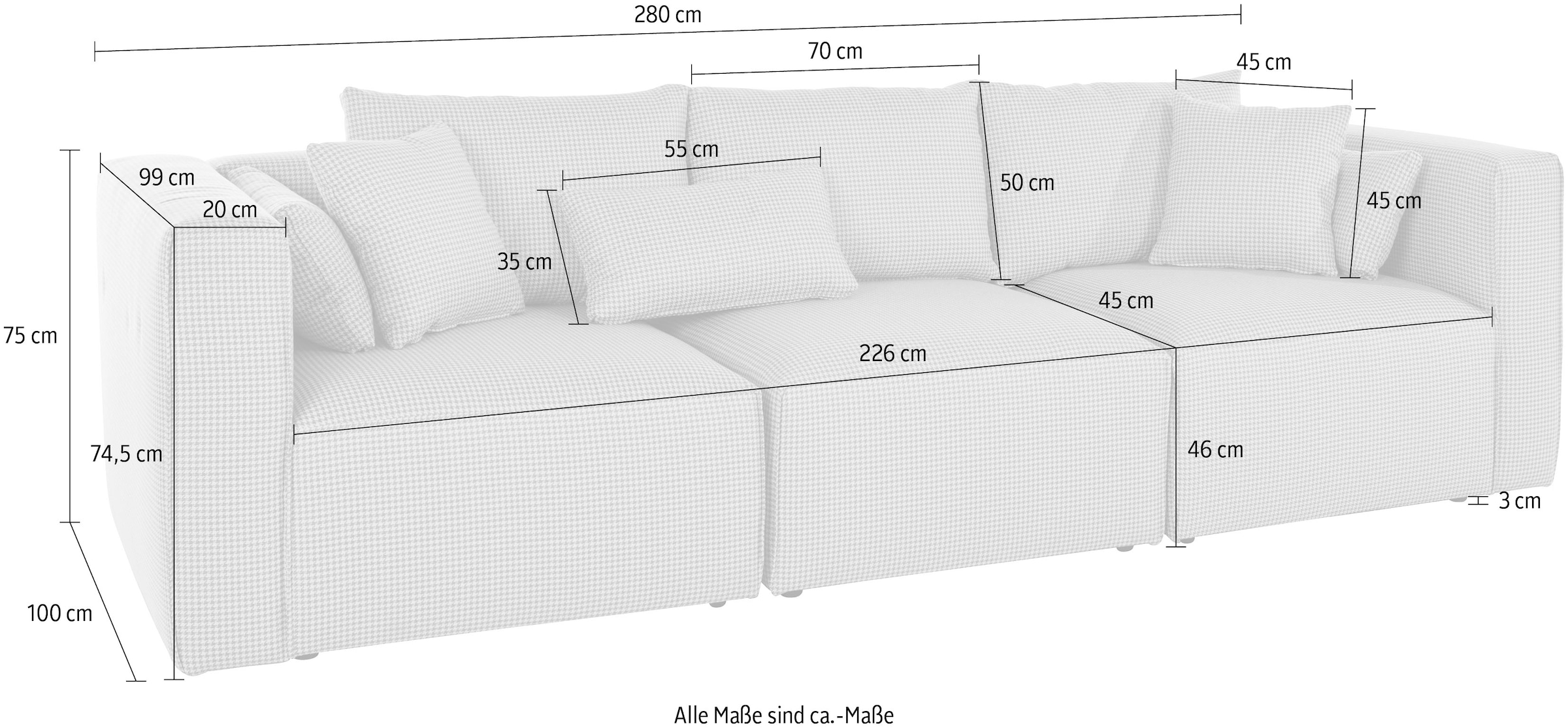Guido Maria Kretschmer Home&Living 3-Sitzer »Comfine«, zusammengesetzt aus Modulen, in 3 Bezugsqualitäten