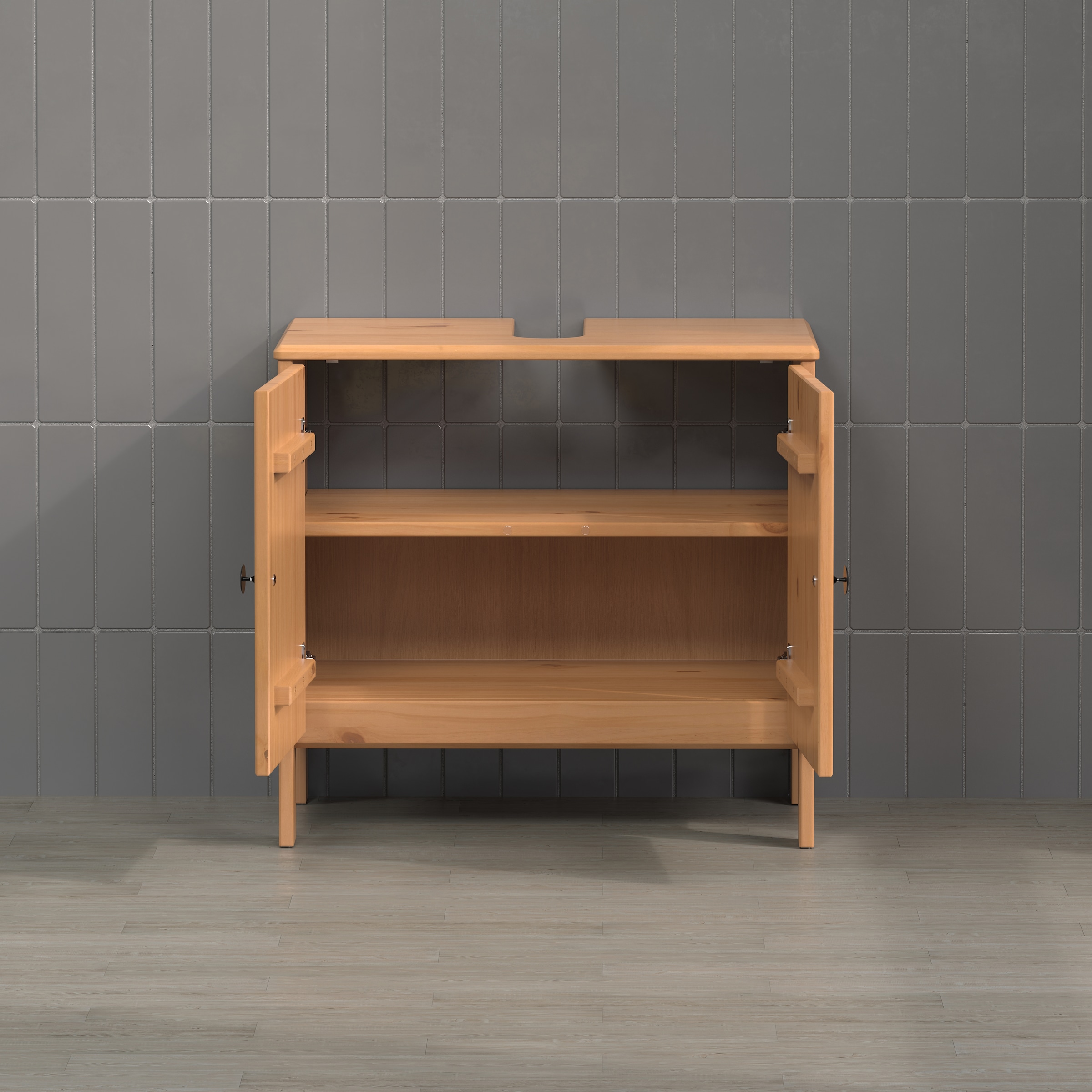 welltime Waschbeckenunterschrank »Kall«, (1 St.), Waschtisch aus Kiefer-Massivholz in Weiß oder Braun (honigfarben)