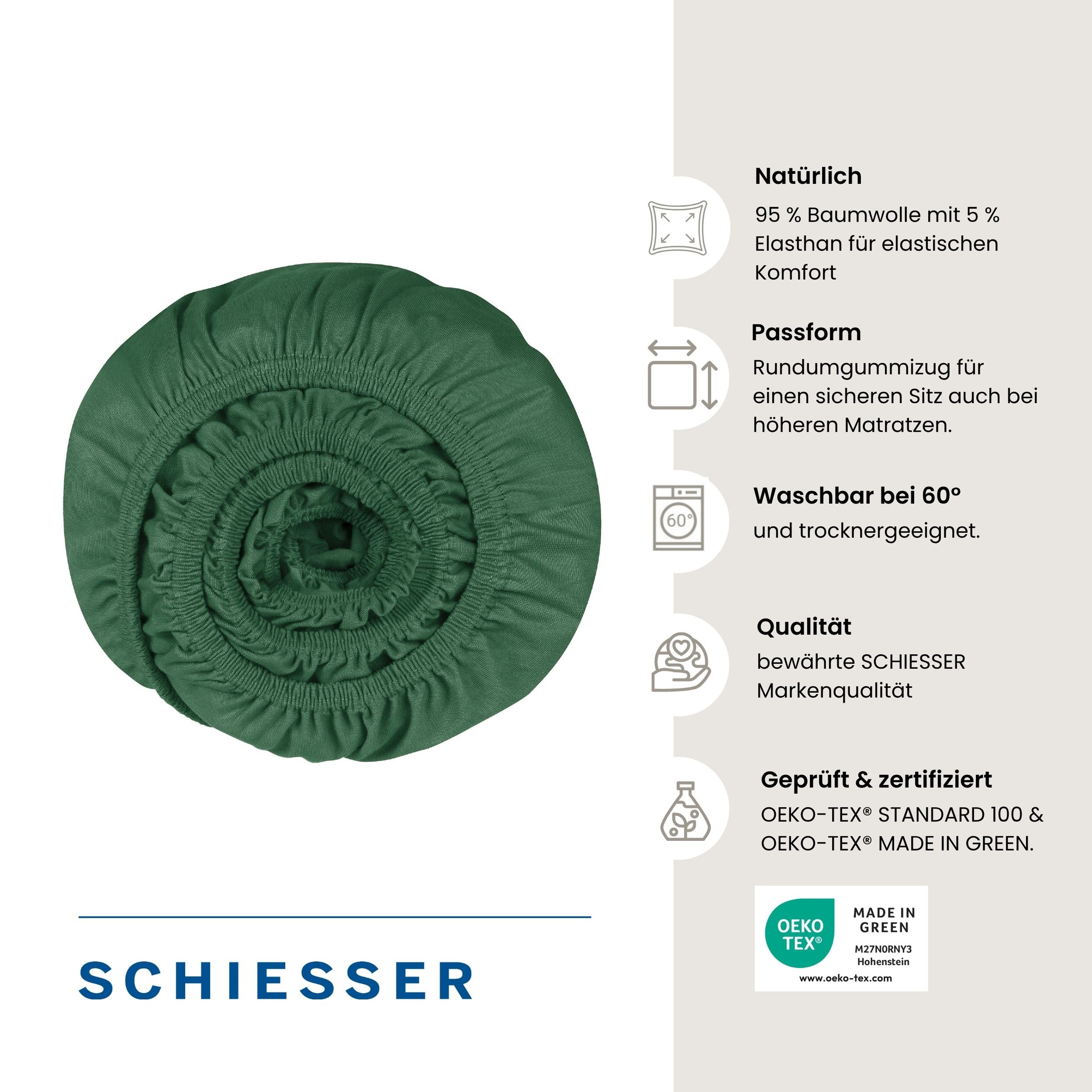 Schiesser Spannbettlaken »Flexi aus 95% Baumwolle und 5% Elastahan in Premium-Qualität« für hohe Matratzen und Boxspringbetten geeignet, Made in Green
