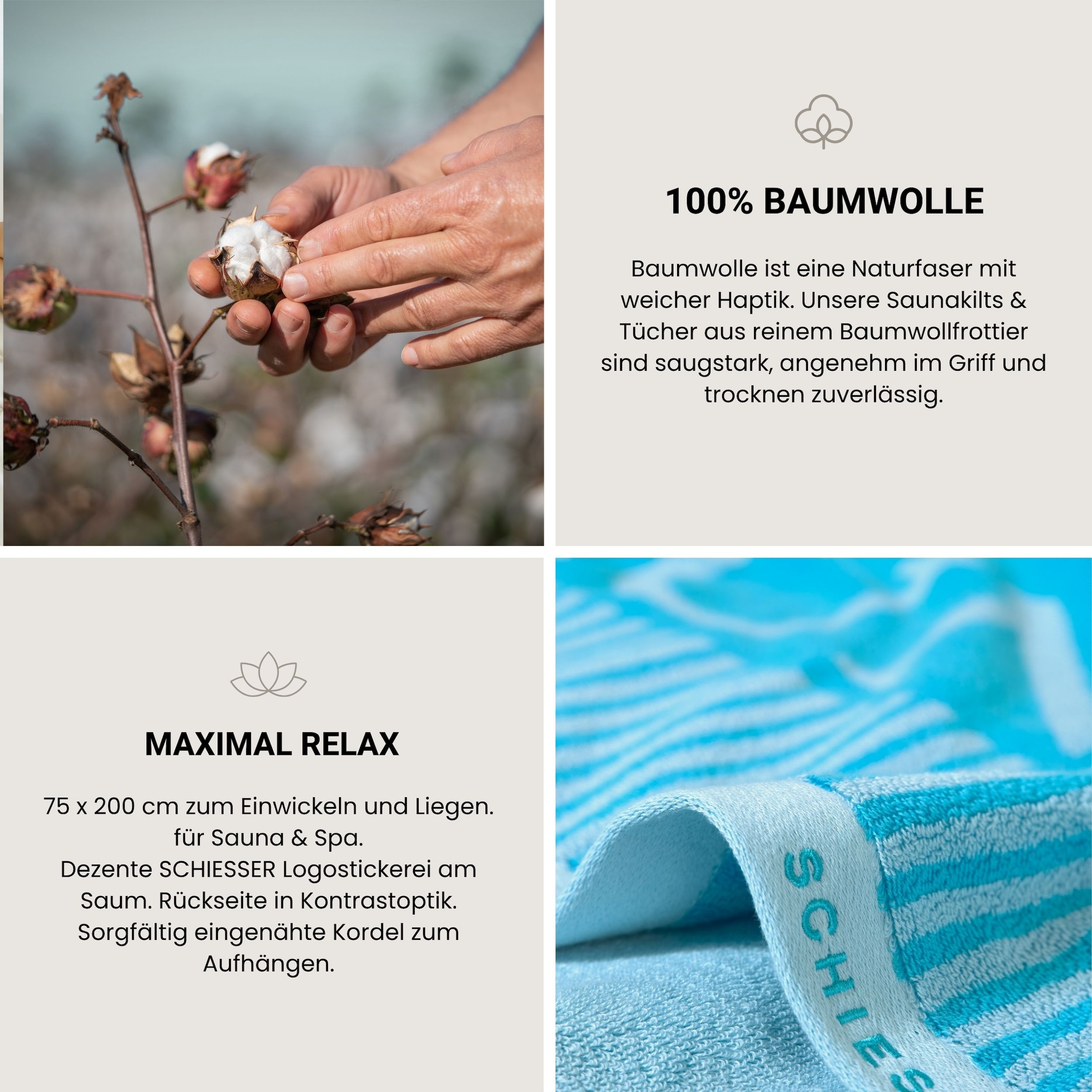 Schiesser Saunatuch »Rom aus garngefärbtem, kuschelweichem Baumwollfrottier« OEKO-TEX® MADE IN GREEN