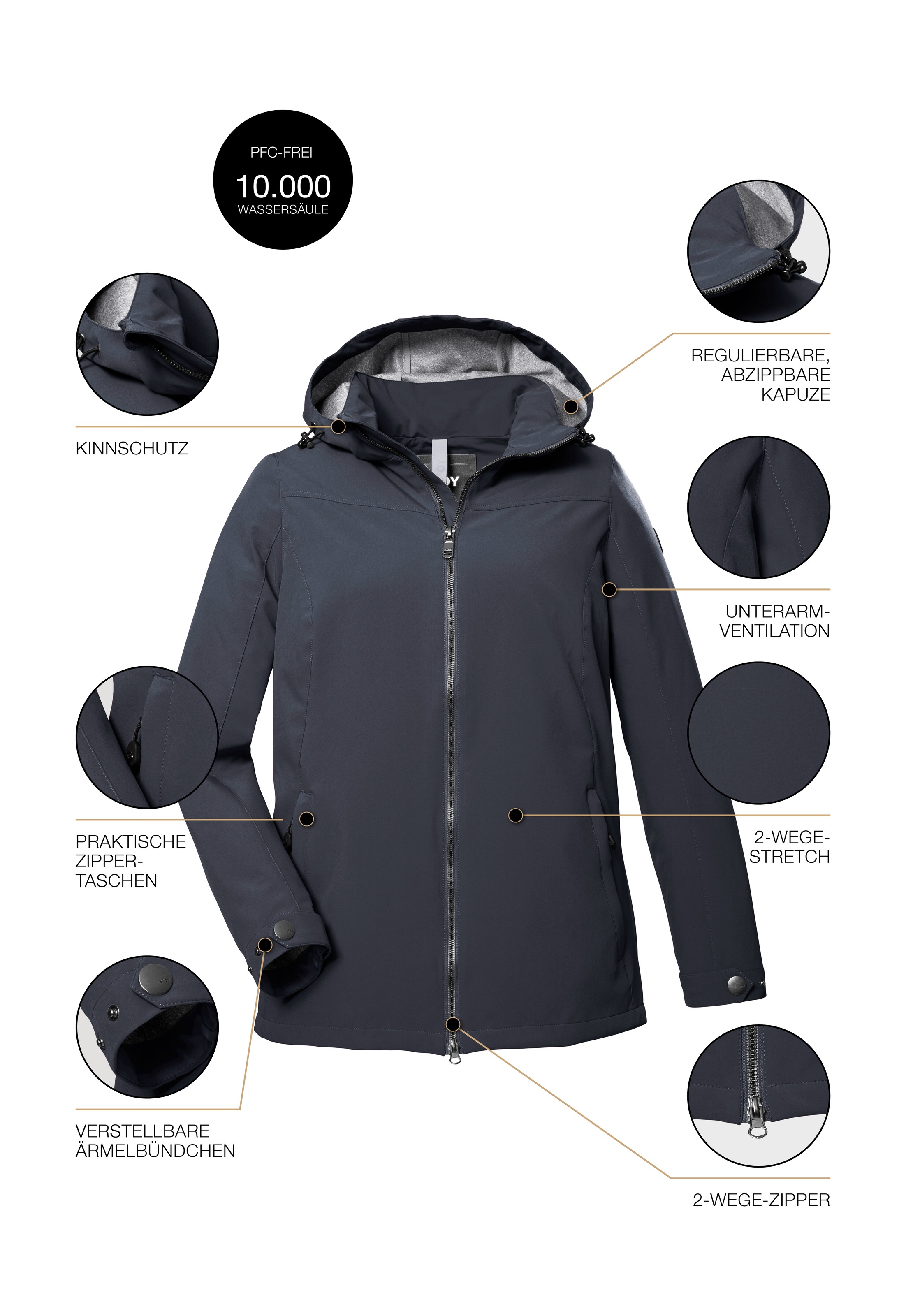 STOY Softshelljacke »STS 1 WMN SFTSHLL JCKT«, Damen Softshelljacke: wasserabweisend, winddicht, atmungsaktiv