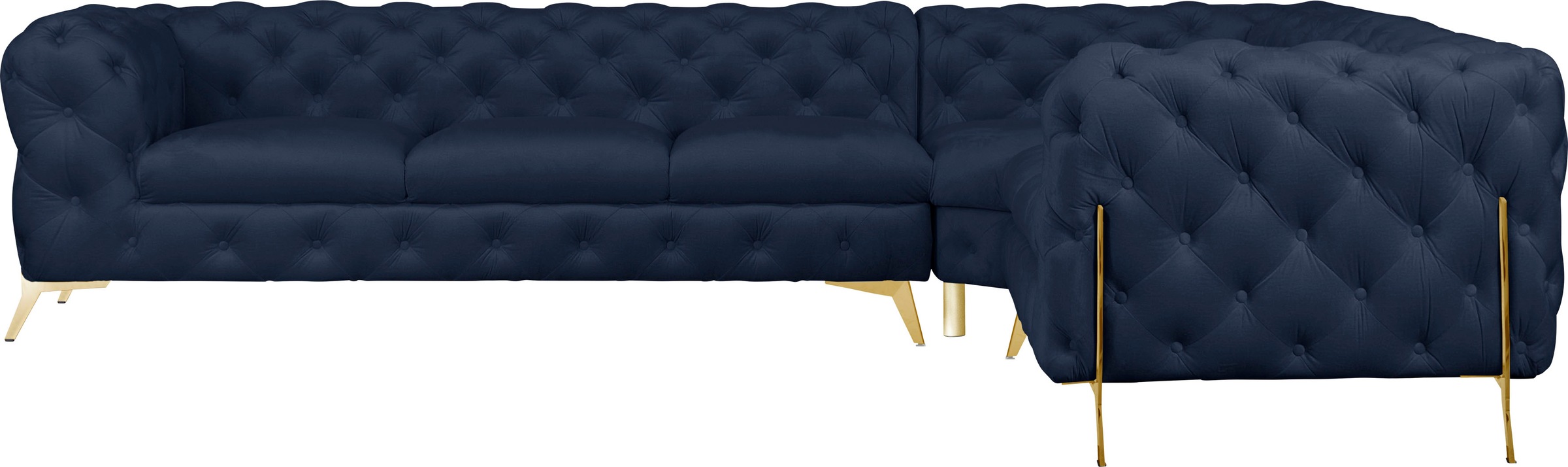 Leonique Chesterfield-Sofa »Amaury L-Form«, großes Ecksofa, Chesterfield-Optik, Breite 323 cm, Fußfarbe wählbar
