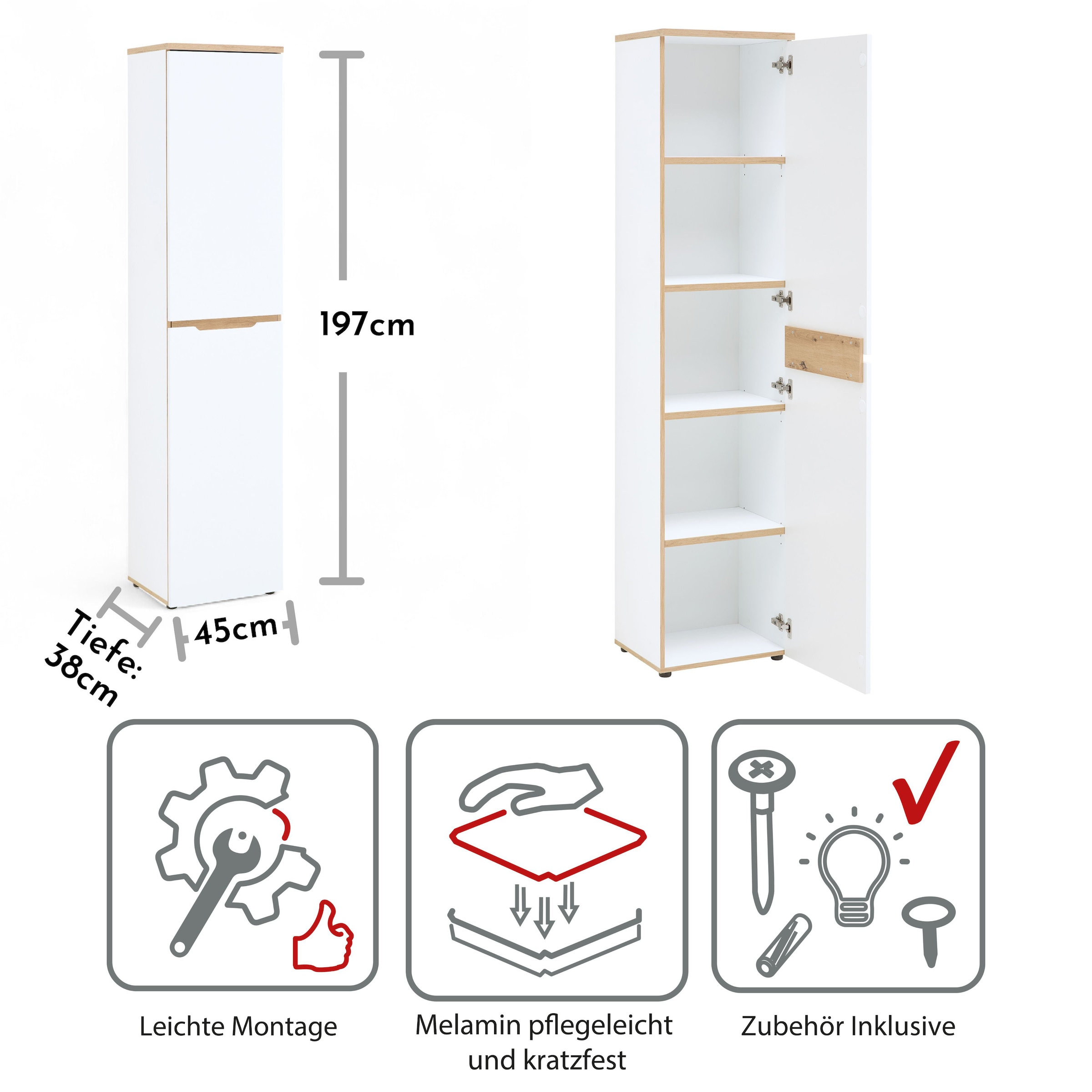 Innostyle Aktenschrank »Memphis Aktenschrank, 45x197x38cm (B/H/T)« 1 Stk. tlg. 1 türig, Soft-Close, ABS-Kantenschutz