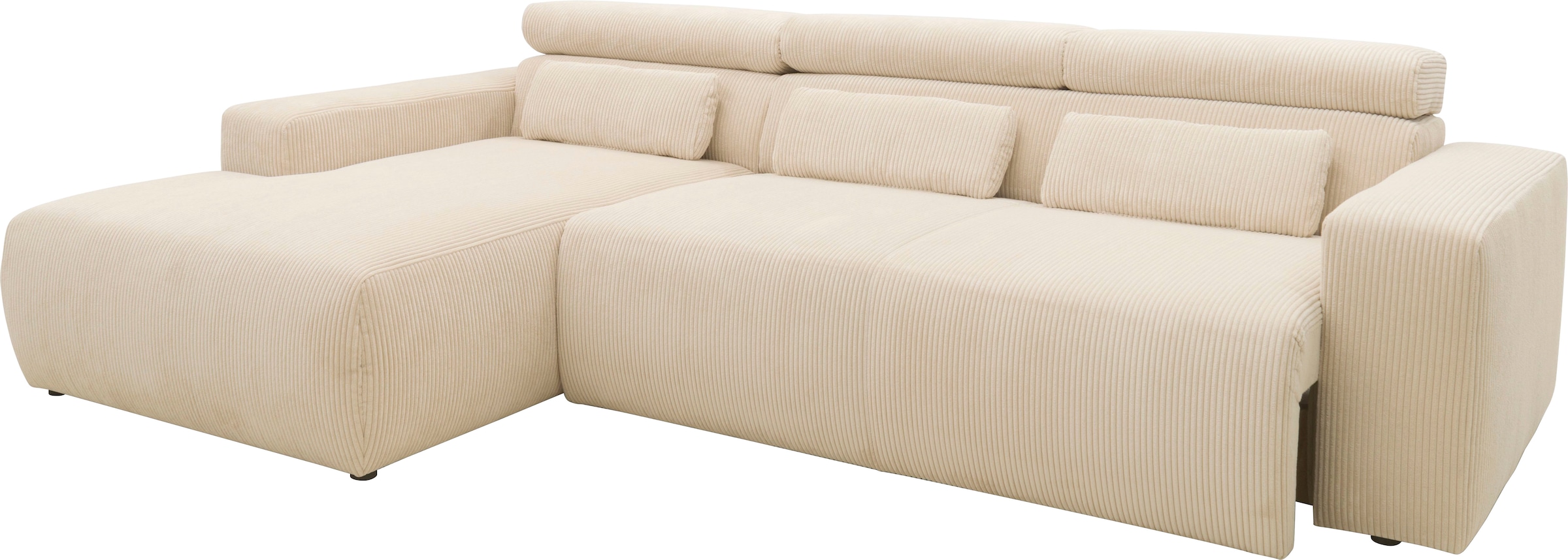 DOMO collection Ecksofa »Brandon B/T: 289/177 cm, belastbar bis 140kg/ Sitz, L-Form«, mit Sitztiefenverstellung, Cord, creme