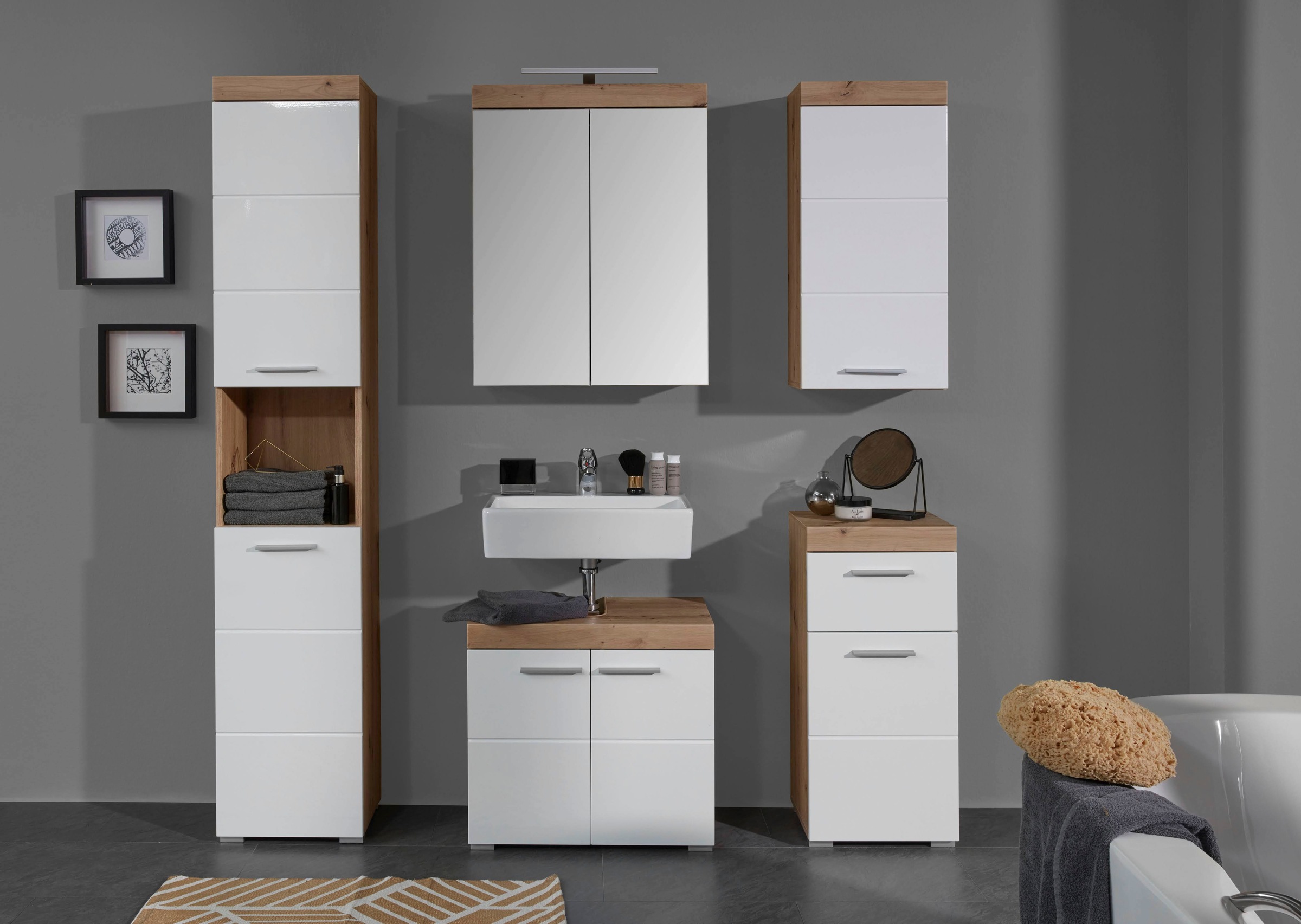welltime Badmöbel-Set »Avena«, (Set, 5 St.), Hochschrank, WBU, Spiegelschra günstig online kaufen
