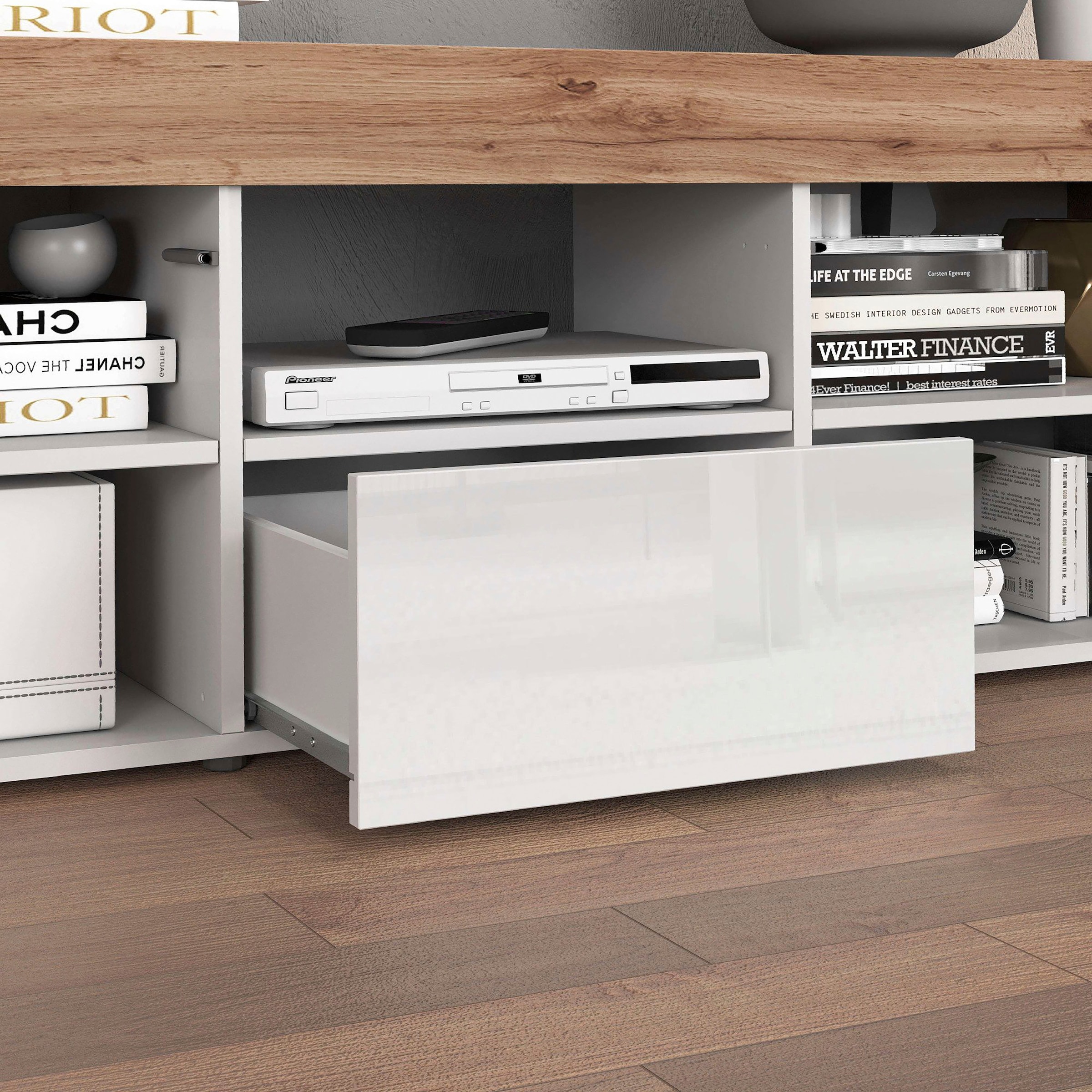 INOSIGN Lowboard »CHRONOS Breite 155 cm mit 2 Türen, 1 Schublade,1 offenes Fach«, (1 St.), TV-Board, Sideboard niedrig, Grifflos mit Push to Open 'Made in Italy'