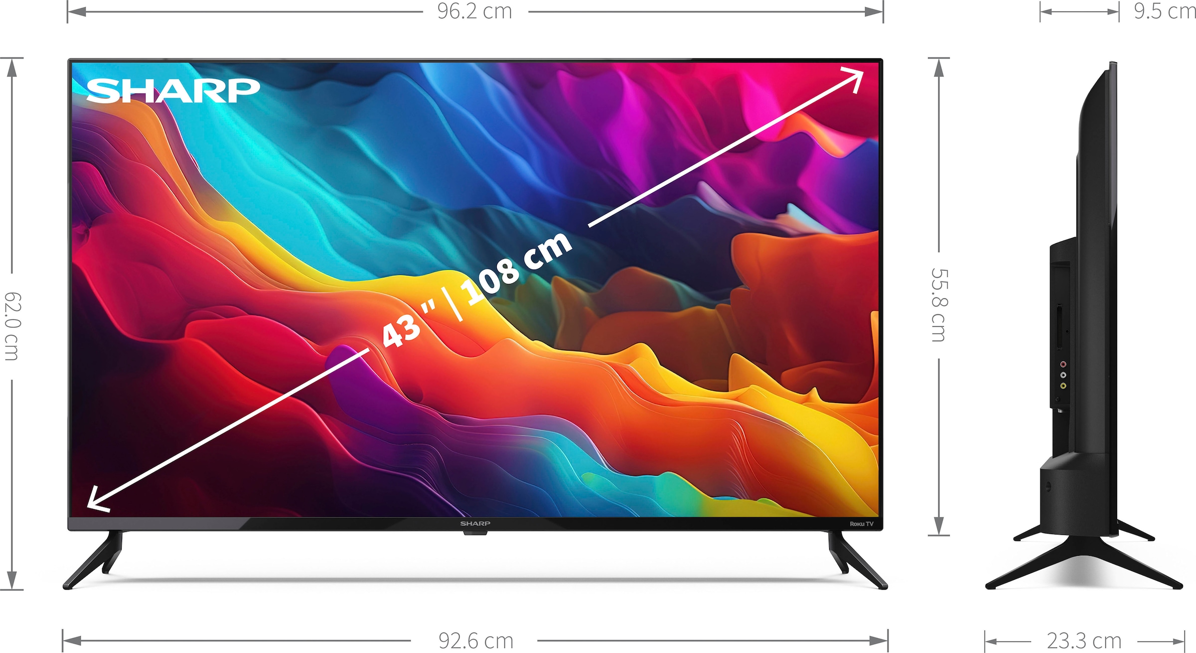 Sharp LED-Fernseher »4T-C43FJx«, Digital TV kaufen Raten 4K Zoll, Roku Ultra nur Smart-TV, auf Deutschland HD, Dolby verfügbar, cm/43 in Rahmenlos, 108 HDR10