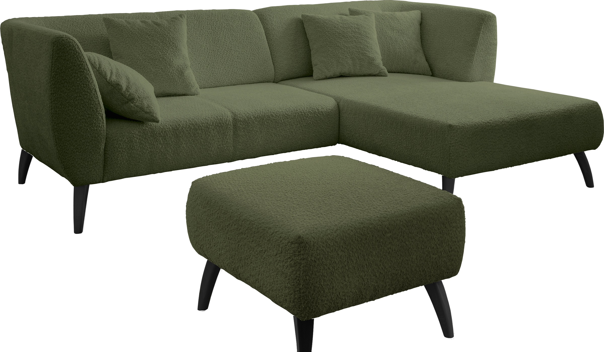 INOSIGN Ecksofa »Colori L-Form«, Holzfußfarbe wählbar, inkl. 4x Zierkissen