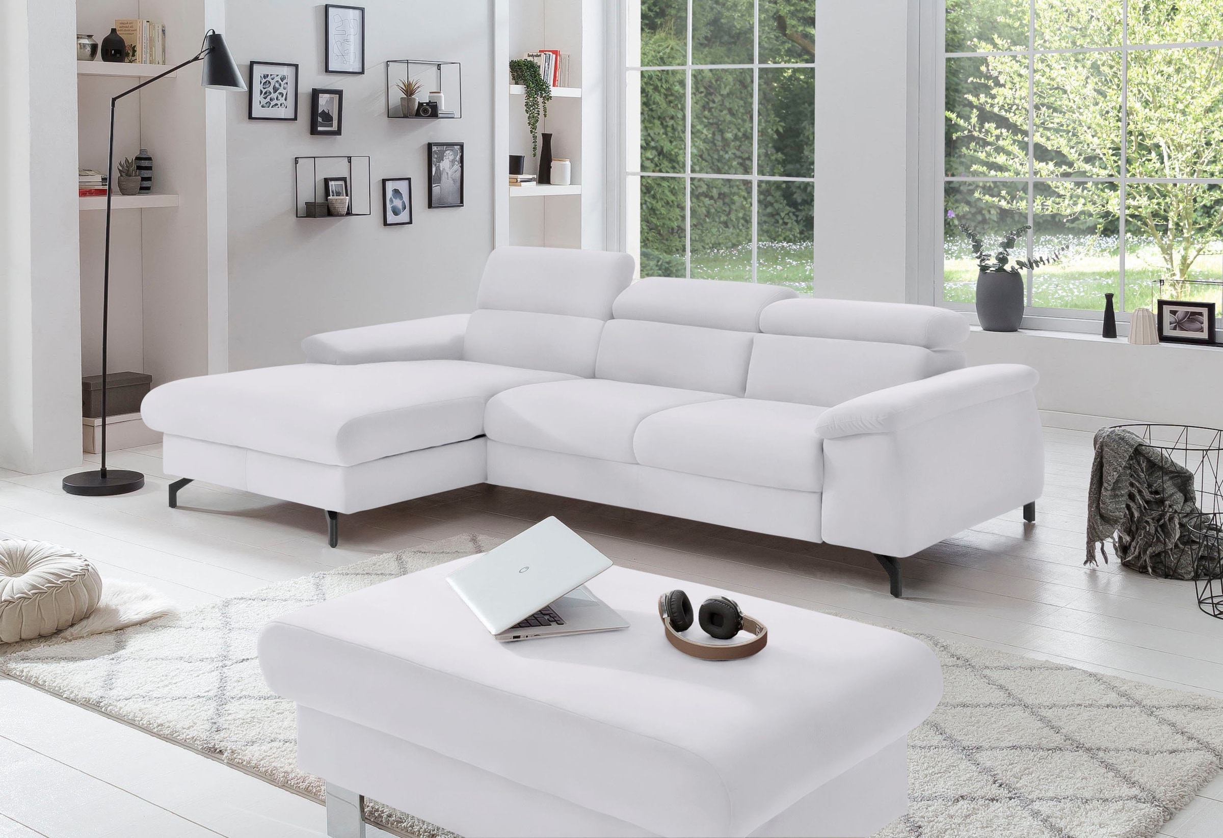 COTTA Polstergarnitur »Komaris L-Form«, (Set), Set bestehend aus: Ecksofa mit Kopfteilverstellung & Hocker