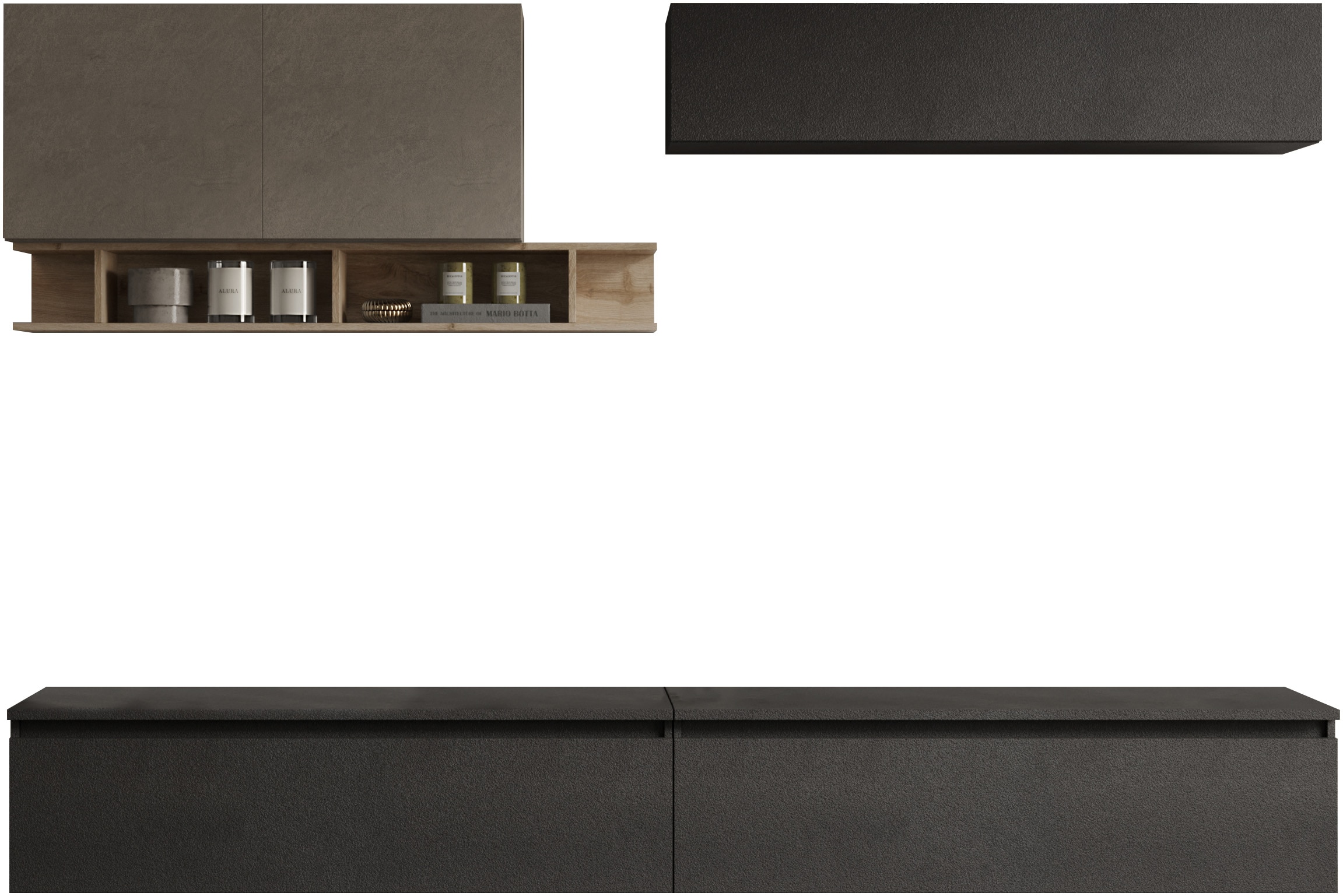 INOSIGN Wohnwand »INFINITY, 6tlg. Breite 276 cm, Höhe variabel, Schrankwand, Anbauwand«, (2x Lowboard, Hängeschrank, 2x Hängewürfel, Wandregal)