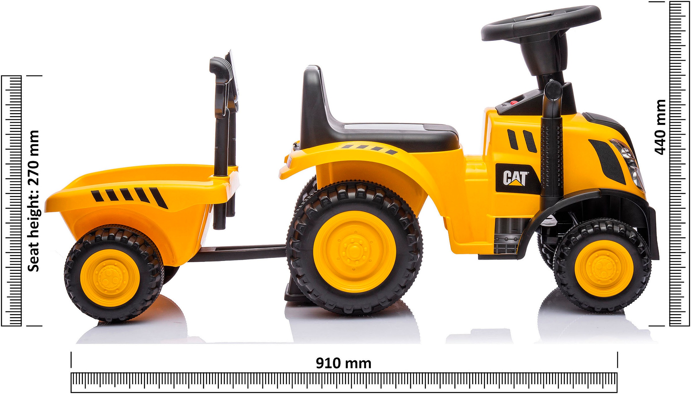 Jamara Rutscher »Caterpillar Traktor mit Anhänger 2in1, gelb«, mit Licht- und Soundeffekten sowie Hupe