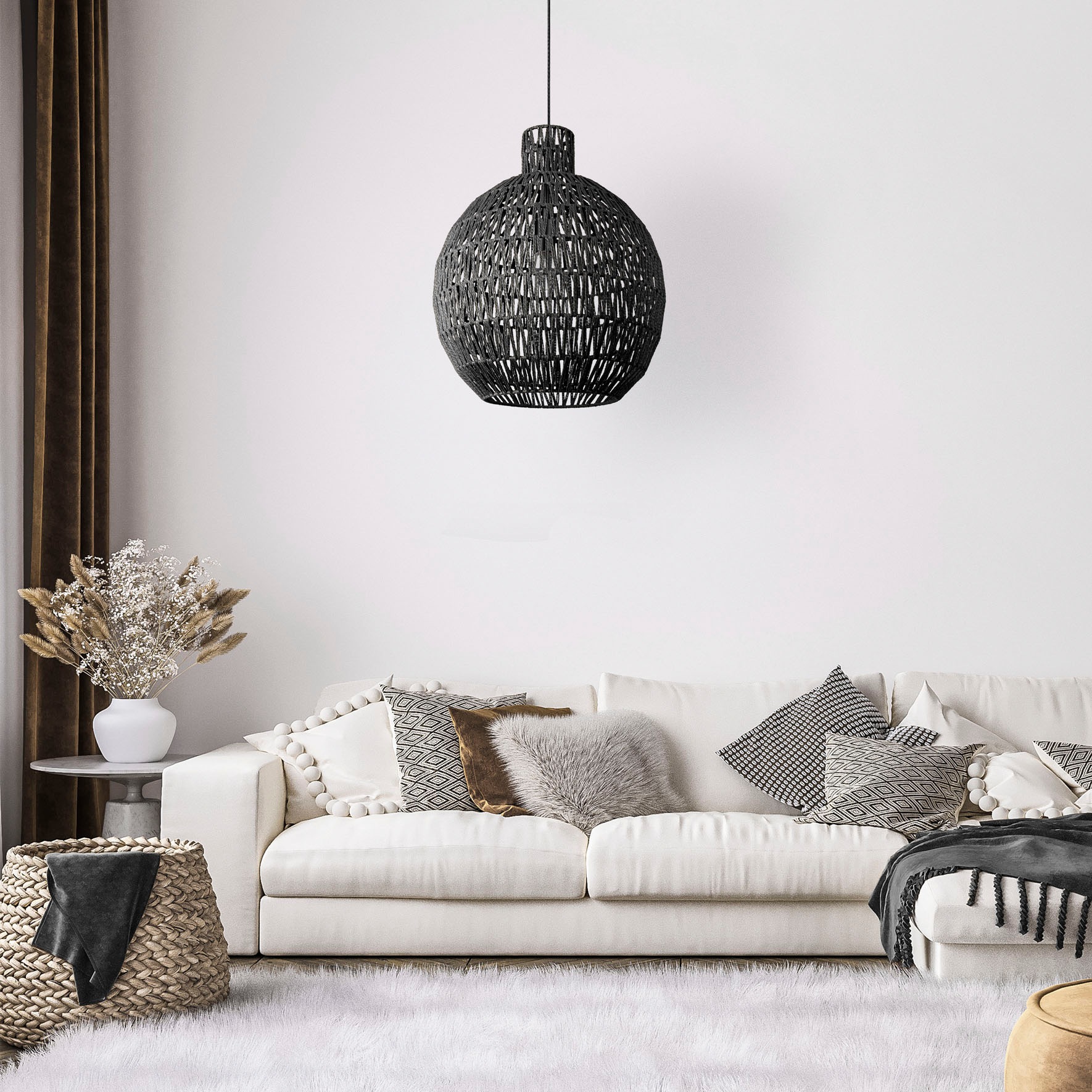 Paco Home Pendelleuchte »ULLA«, Leuchtmittel E27 | ohne Leuchtmittel, Lampe Papier Pendellampe Rustikal Korb LED Boho Rattan Optik E27