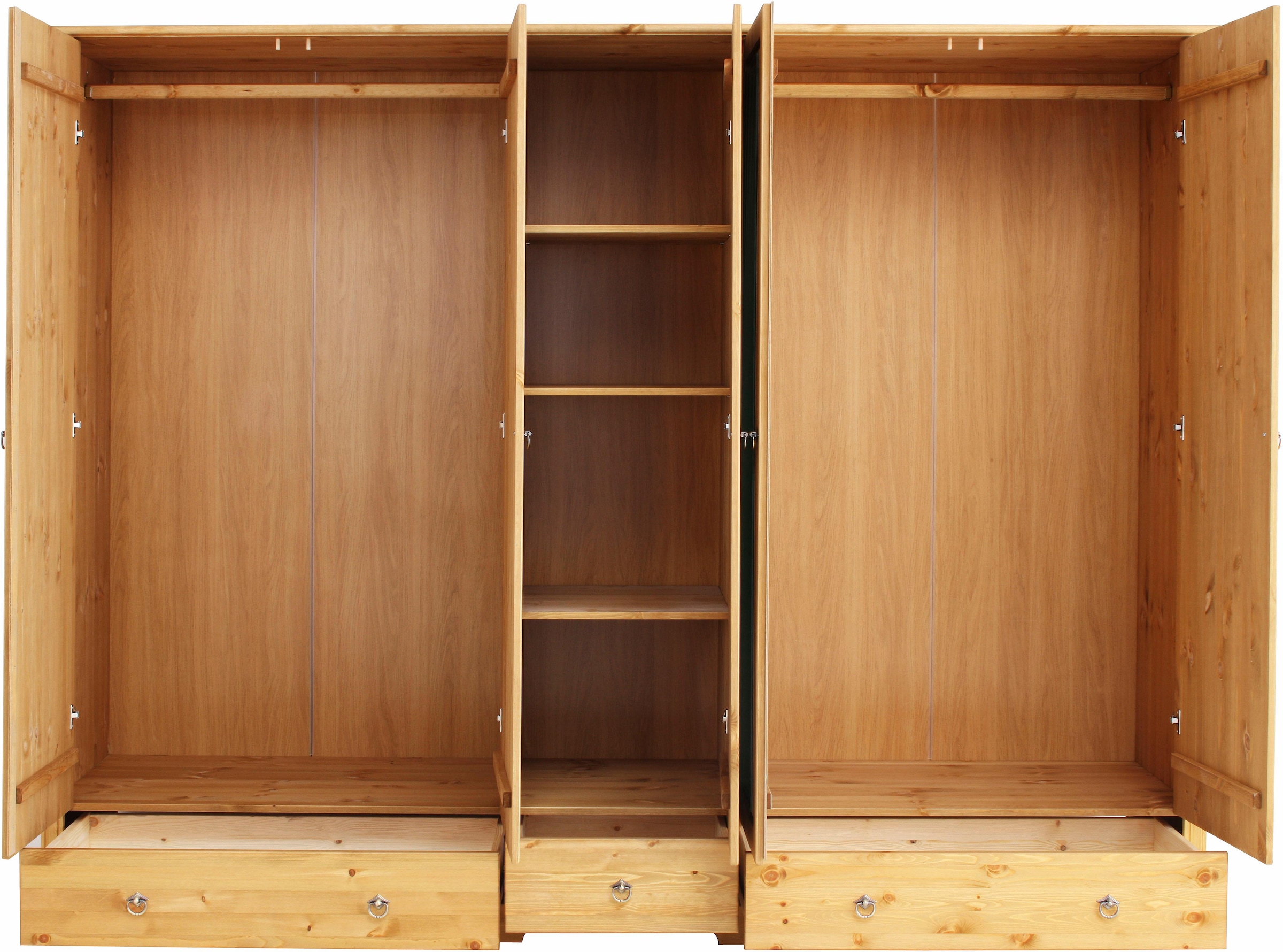 Home affaire Kleiderschrank »Hugo«, (3 Breiten: 106/200/245 cm H/T ca. 190/58 cm), aus massiver Kiefer im Landhausstil, mit Spiegel