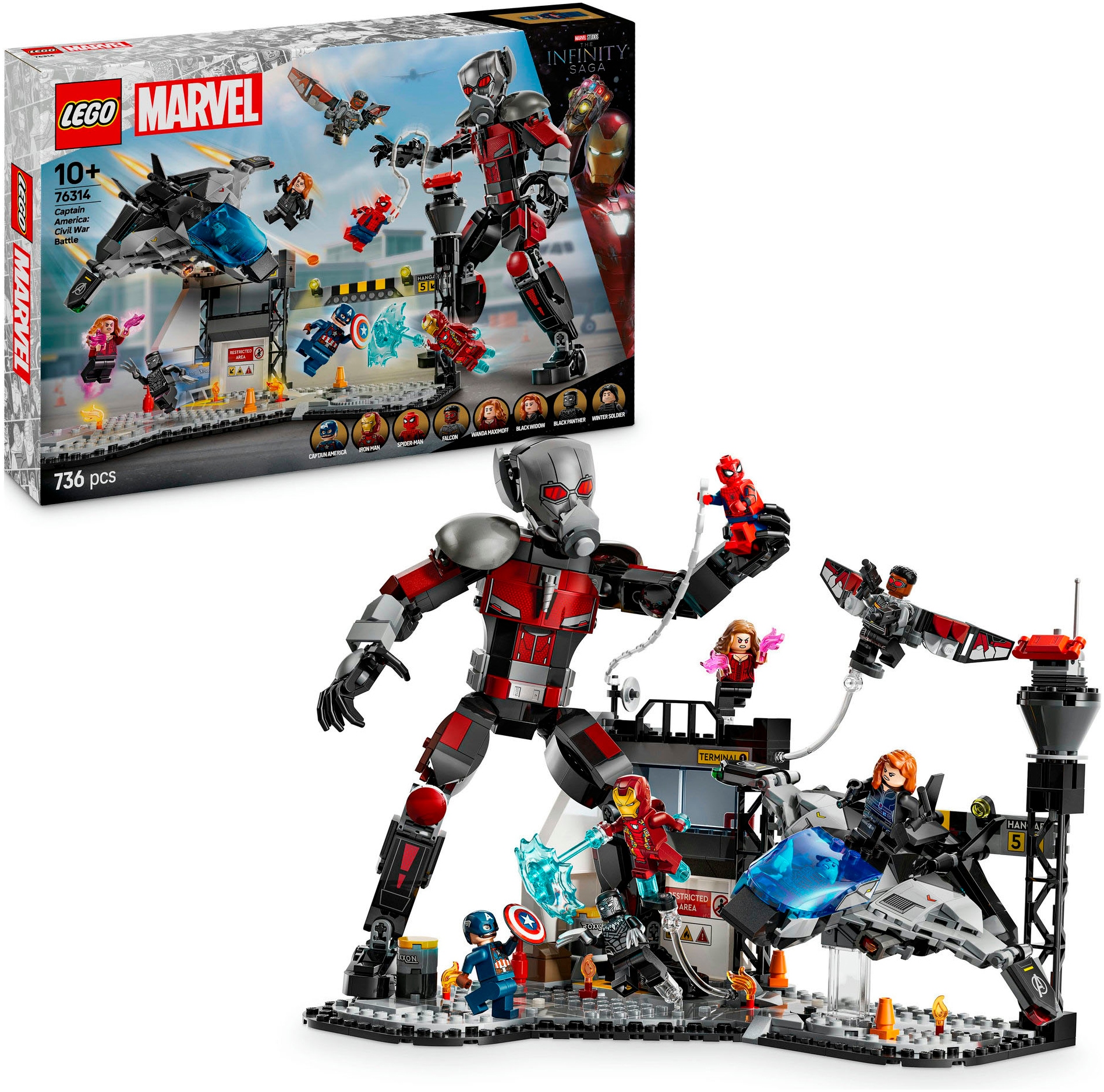 LEGO® Konstruktionsspielsteine »Captain America: Civil War Actionduell (76314), LEGO Super Heroes«, (736 St.), Made in Europe