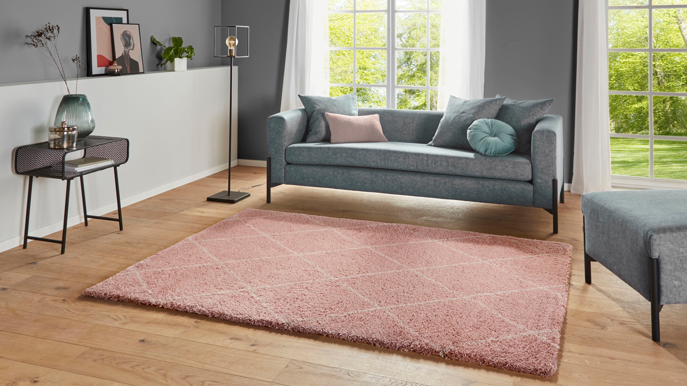 Leonique Hochflor-Teppich »Belle«, rechteckig, 35 mm Höhe, Rauten-Design, weiche Haptik
