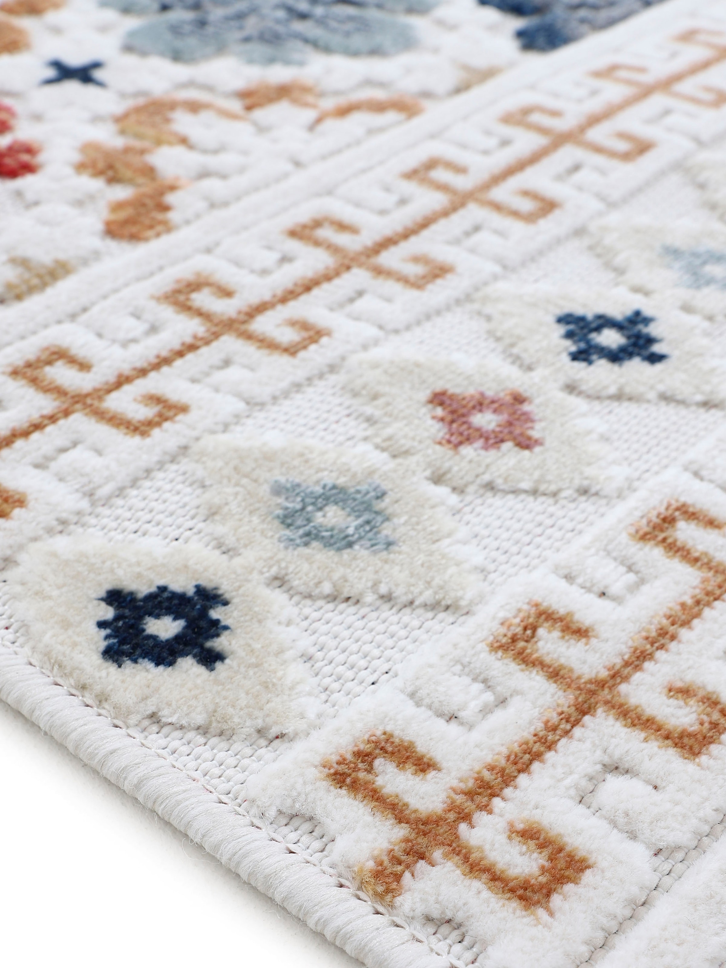 carpetfine Teppich »Deja 103«, rund, 4 mm Höhe, robustes Flachgewebe, Motiv- Floral Palmenblätter, Hoch-Tief Effekt