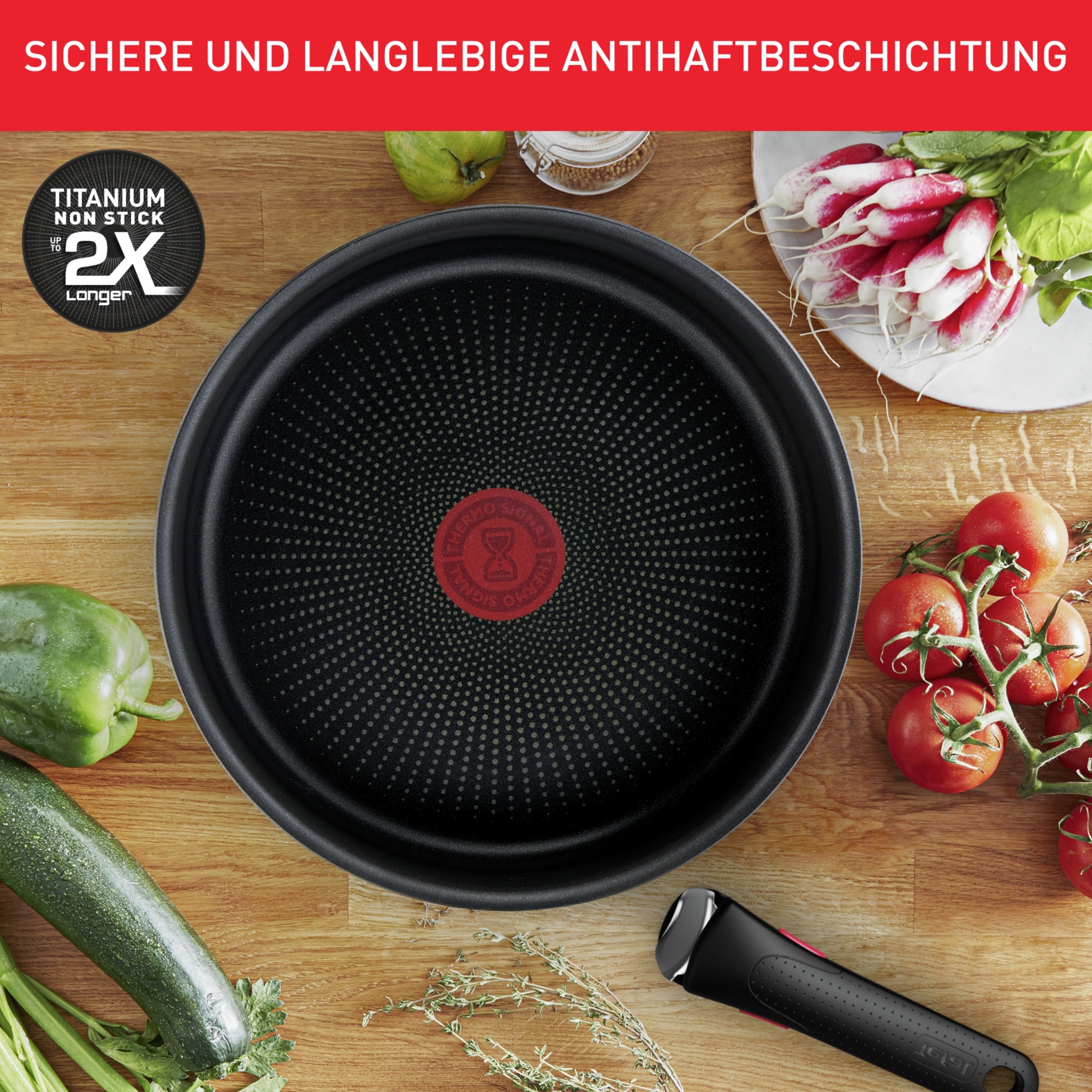 Tefal Pfannen-Set »Ingenio XL Force«, Aluminium, (Set, 3 tlg., je 1 Pfanne Ø 24/28 cm, H: 6 cm), Antihaft, abnehmbarer Griff, Thermo-Signal, alle Herde außer Induktion