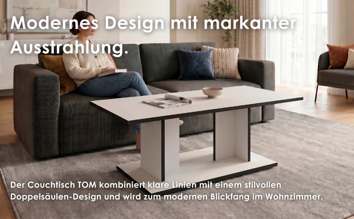 byLIVING Couchtisch »TOM« Eiche-Optik oder Weiß, Kante schwarz, Belastbarkeit 40 kg, B: 110 cm