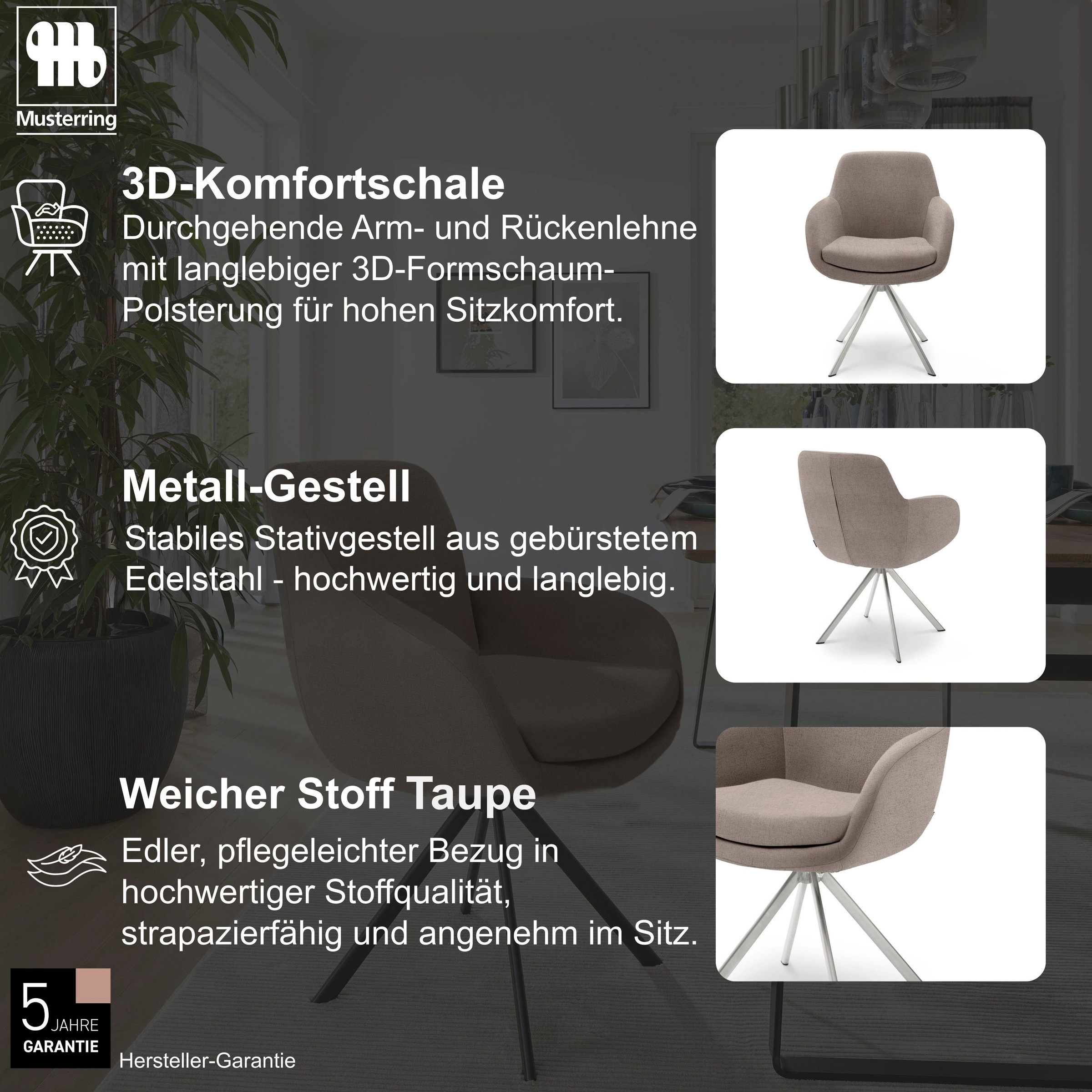 Musterring Esszimmerstuhl »Tavia« (Set) 2 Stk.Stativgestell Edelstahl, wahlweise mit Drehfunktion, diverse Farben