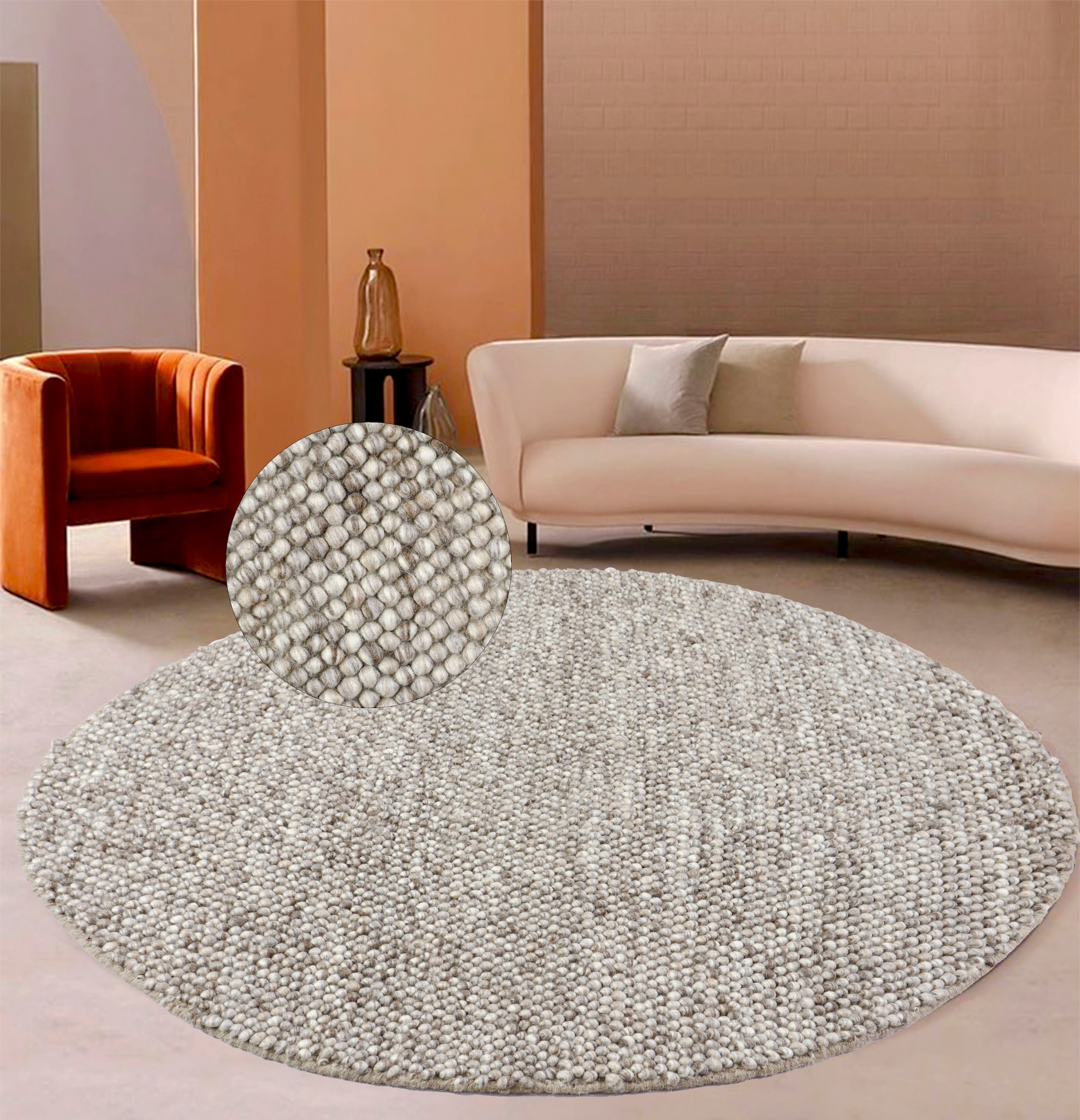 my home Wollteppich »Wolly«, rund, 14 mm Höhe, Wolle, handgewebt, Handweb T günstig online kaufen