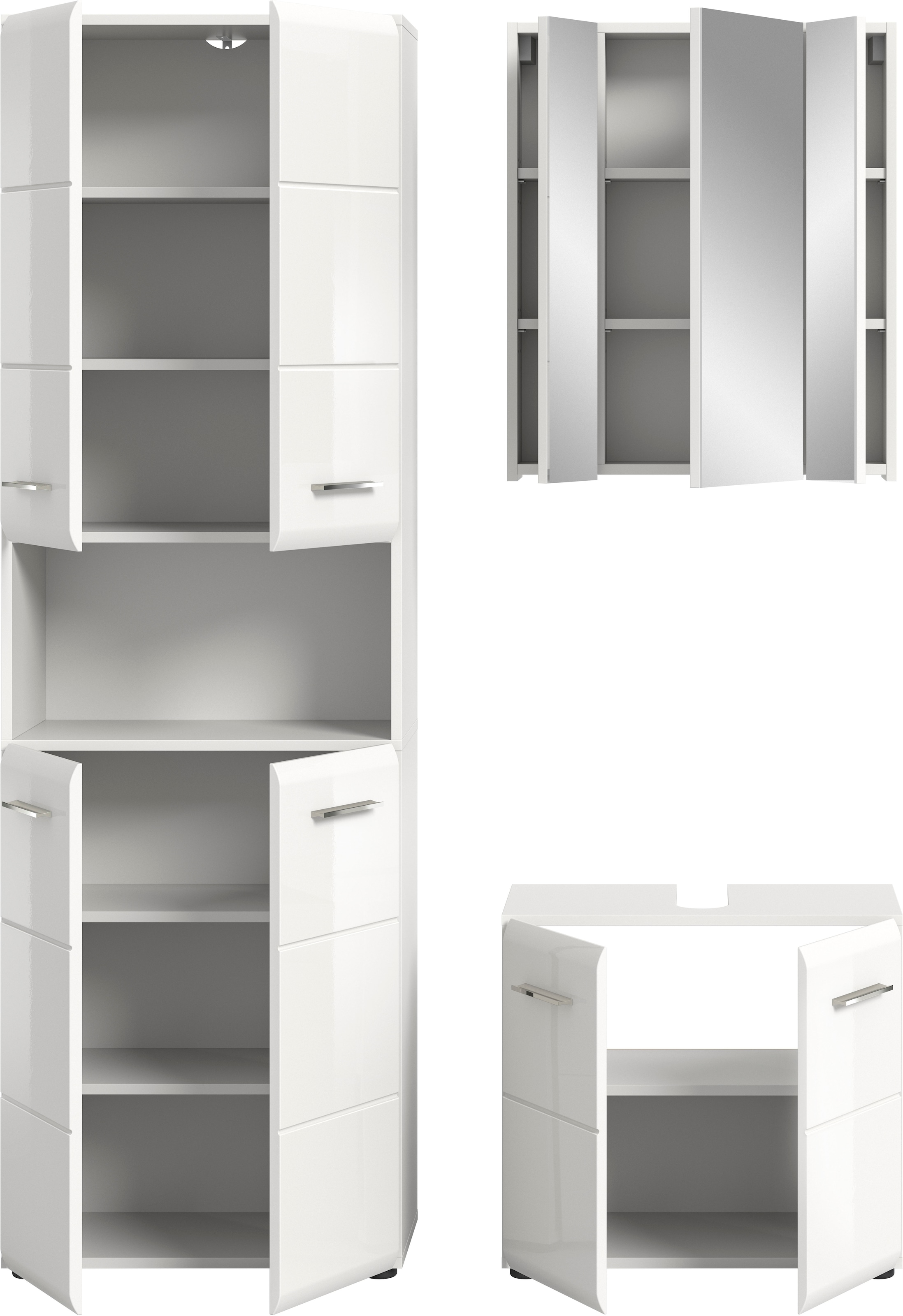 INOSIGN Badmöbel-Set »FLORENZ, TOPSELLER!, 3-teilige Badkombination, hochwertige MDF-Front«, (best. aus: 1 Hochschrank, 1Waschbeckenunterschrank, 1 Spiegelschrank), Bad-Kombination, Bad-Möbel, Badezimmer, Kombination, Kombi