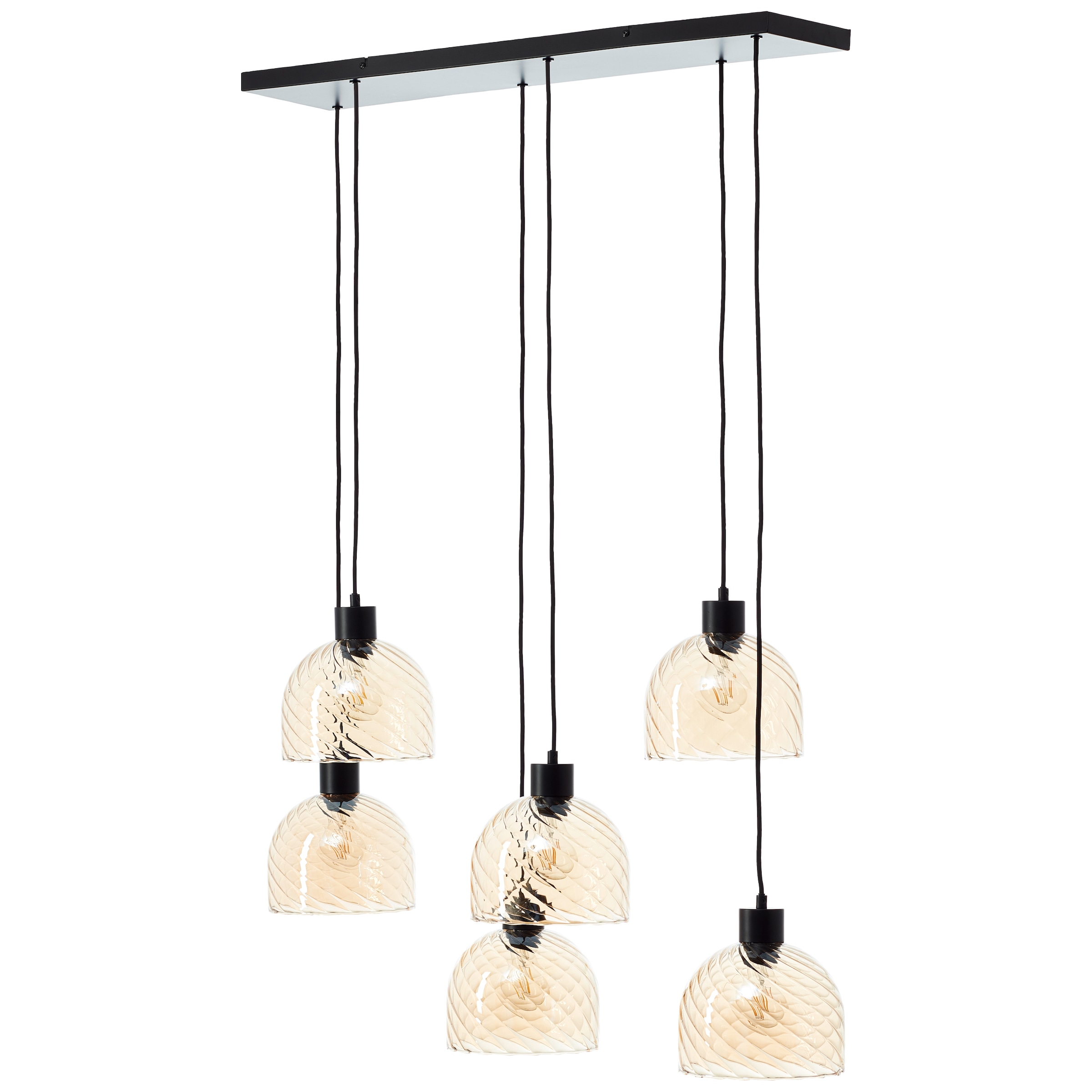 Brilliant Pendelleuchte »Casto«, 6 flammig, Leuchtmittel E27 | ohne Leuchtmittel, 150 x 30 x 94 cm, 6 x E27-Fassung, kürzbar, bernsteinfarbene Gläser