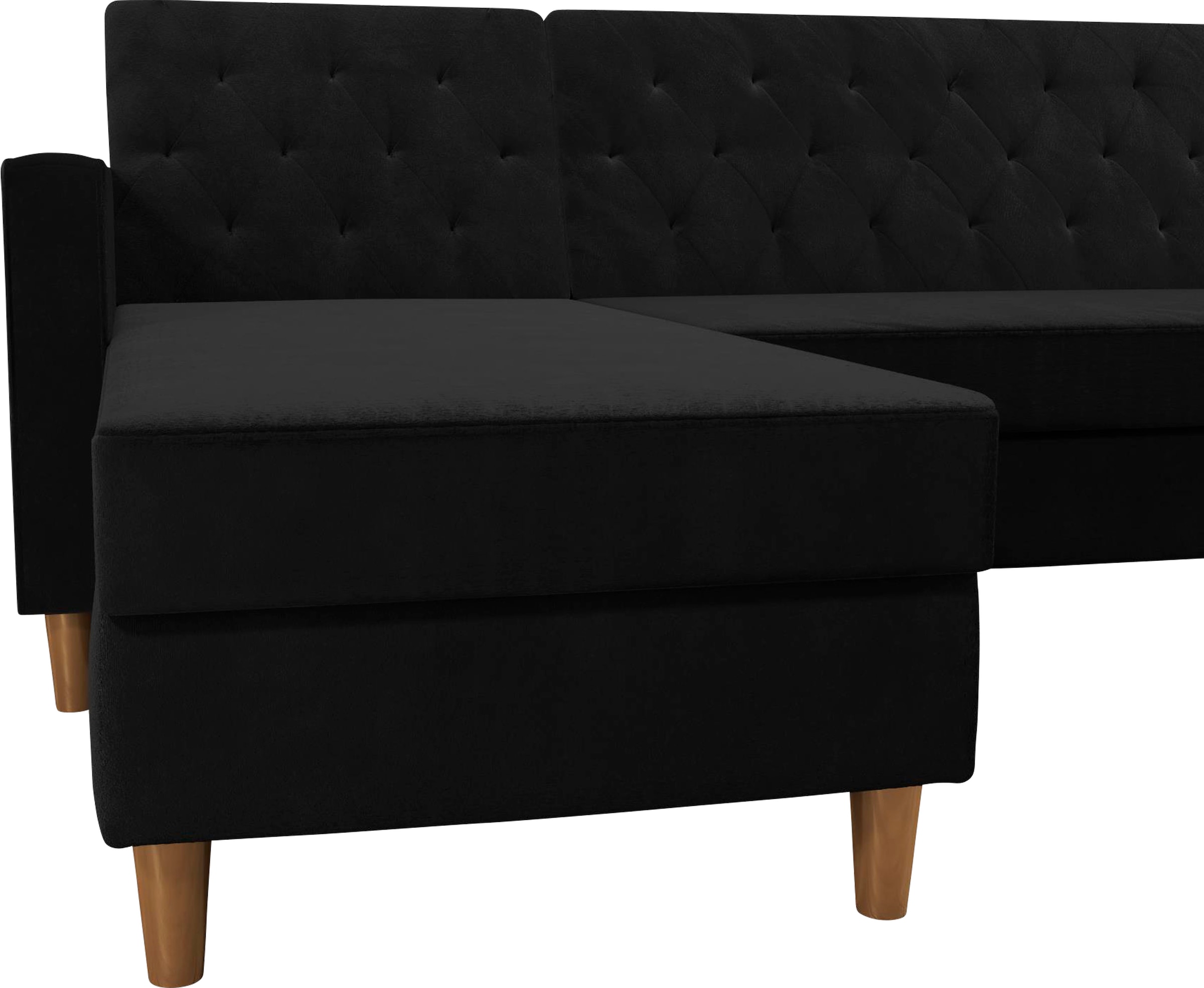 Cosmo Living Ecksofa »Liberty«, mit Schlafffunktion, Recamiere mit Stauraum beidseitig montierbar
