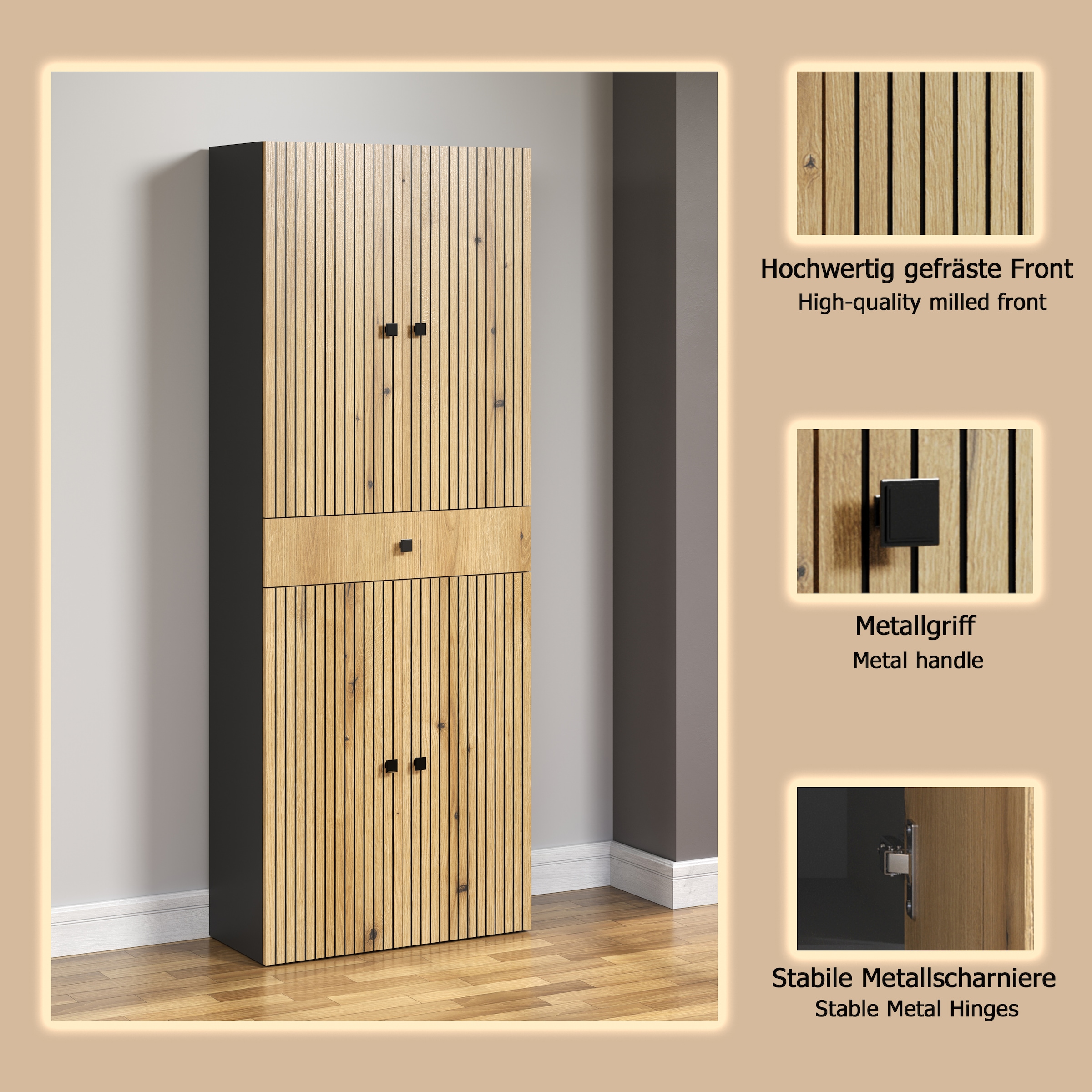 welltime Hochschrank »Amrum«, Badezimmerschrank mit und ohne Schublade - (B/T/H) 40-70/31/186 cm