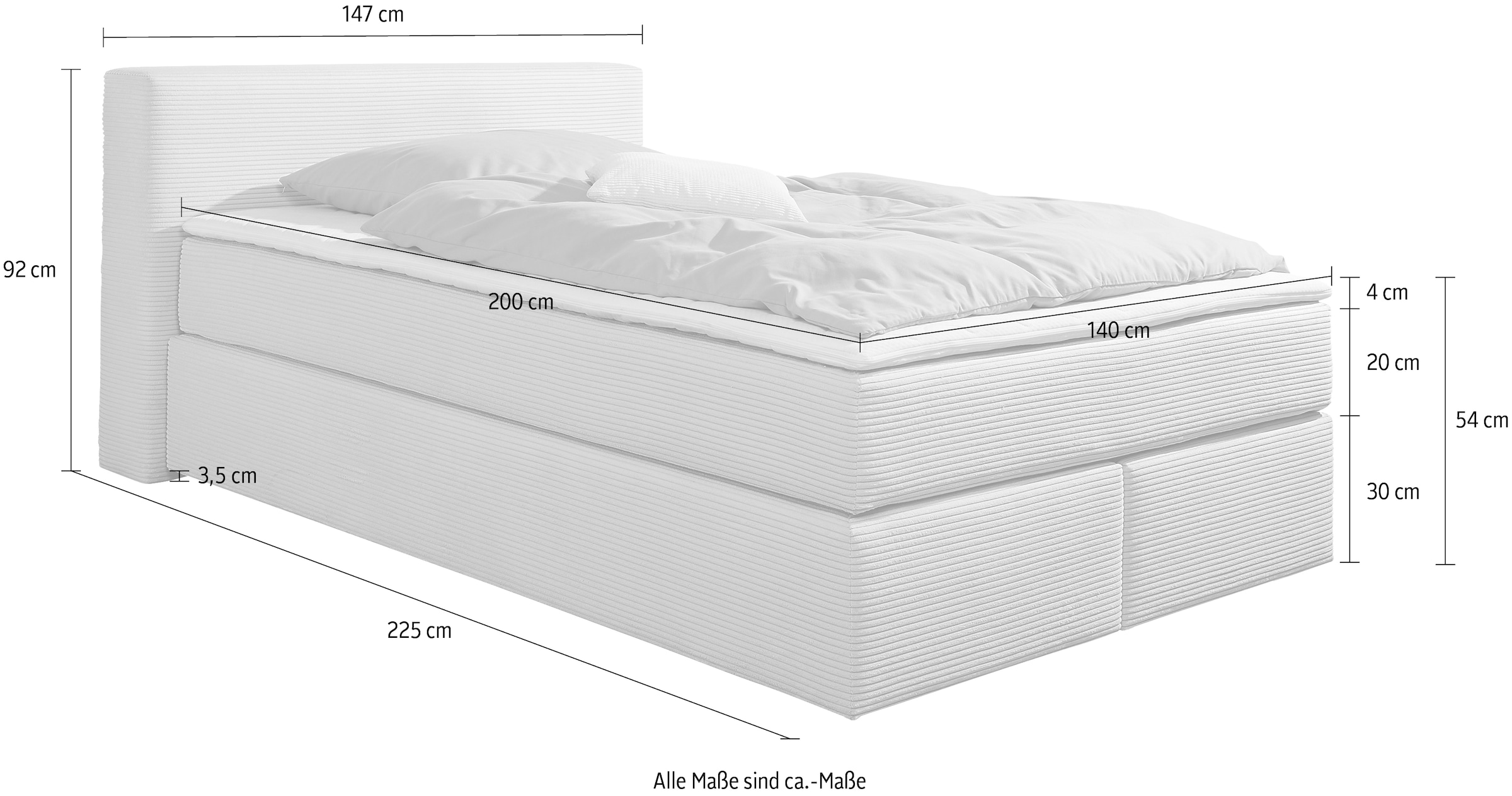 andas Boxspringbett »Åby«, In Cord Bezug, wahlweise mit und ohne Matrazte erhältlich