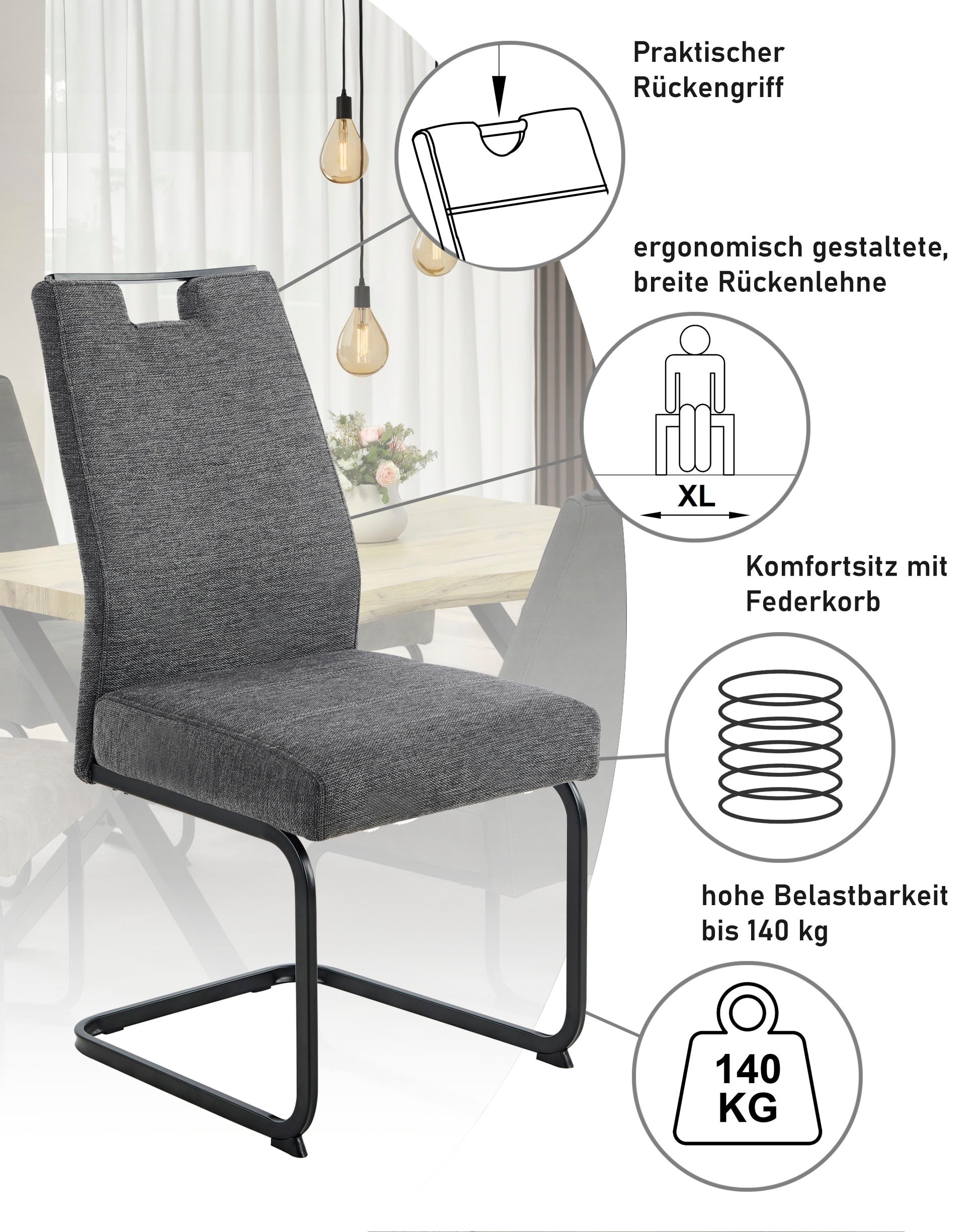 HELA Freischwinger »KERTIN« (Set) 1 Stk.XL Sitzbreite, Griff, Federkorb, 140kg belastbar