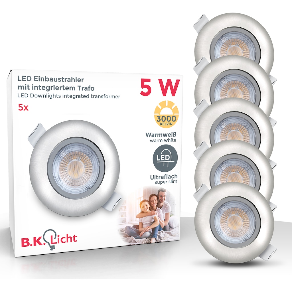 B.K.Licht LED Einbauleuchte, 5 flammig-flammig