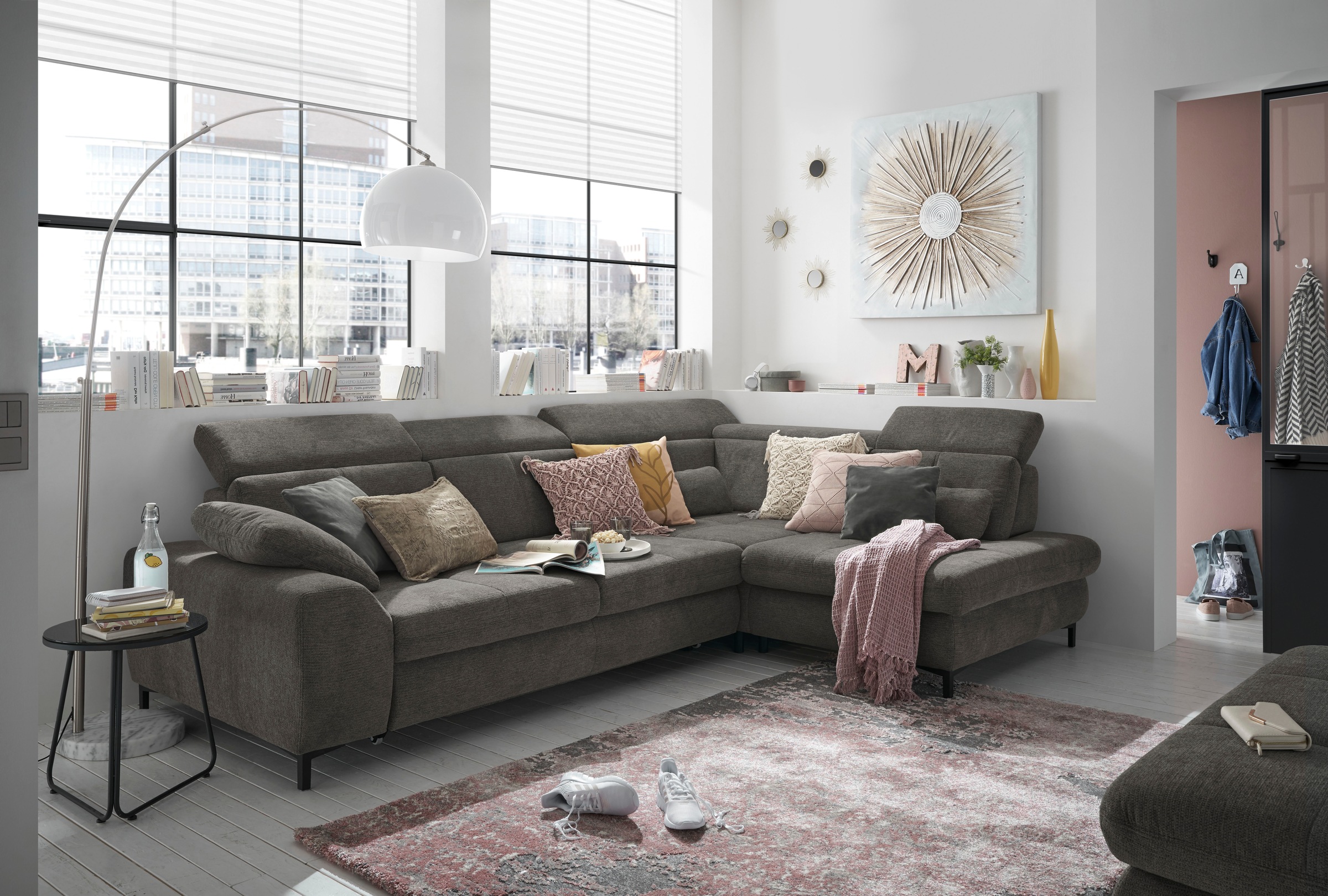 set one by Musterring Ecksofa »SO 3400 Sitzhöhe 47cm oder 49cm, Sitztiefe verstellbar, B/T 317/220 cm«, Kaltschaumpolsterung, Flachgewebe, whlw. mit Funktionen, Sitzhöhe 47
