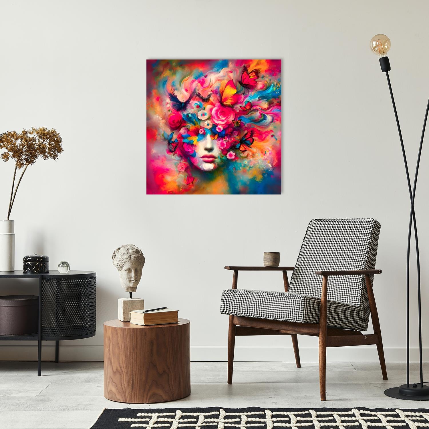 queence Acrylglasbild »Eingehüllt in Blumen und Schmetterlinge - Katharina günstig online kaufen