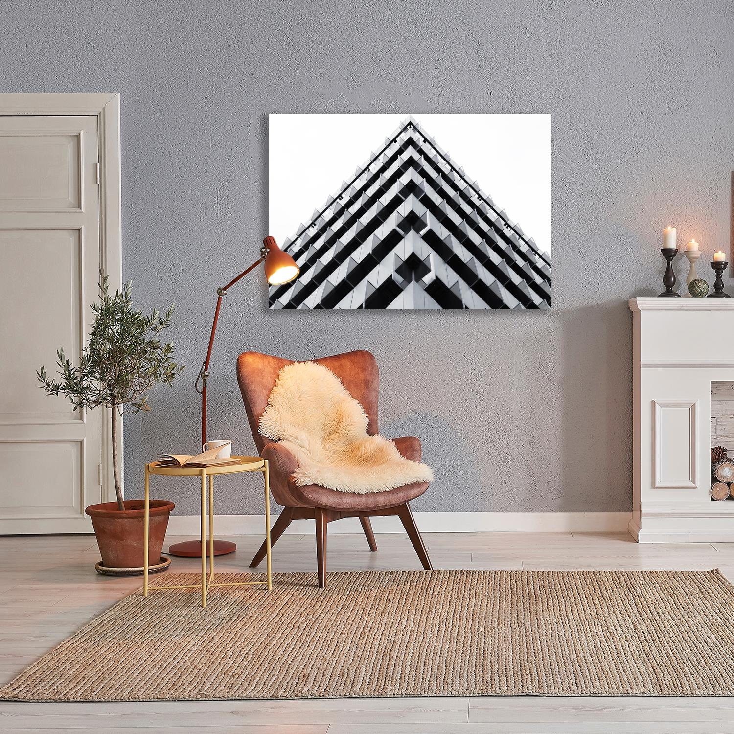 queence XXL-Wandbild »Akustikbild Geometrisch Gebäude« Architektonische Elemente | Formen | Gebäude | Schwarz-Weiß 1 Stk. tlg. Einfache Akustiklösung ohne Baumaßnahme, Schalldämmung, Paneele