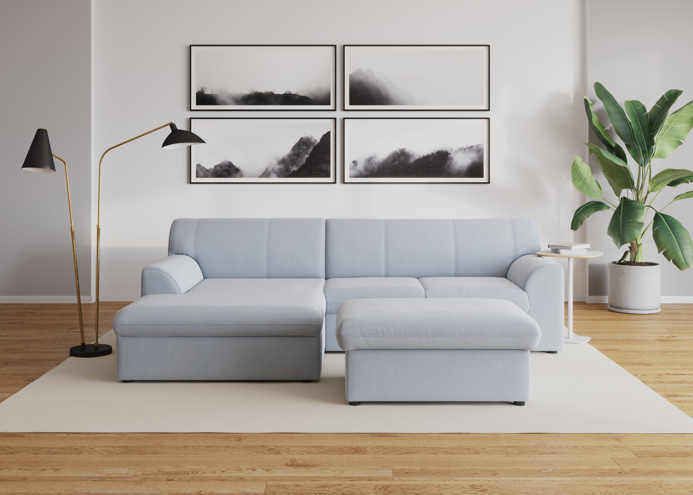 DOMO collection Ecksofa »Topper, elegant und zeitlos, kompaktes Stellmaß 245/155cm, L-Form«, mit Recamiere, wahlweise mit Schlaffunktion
