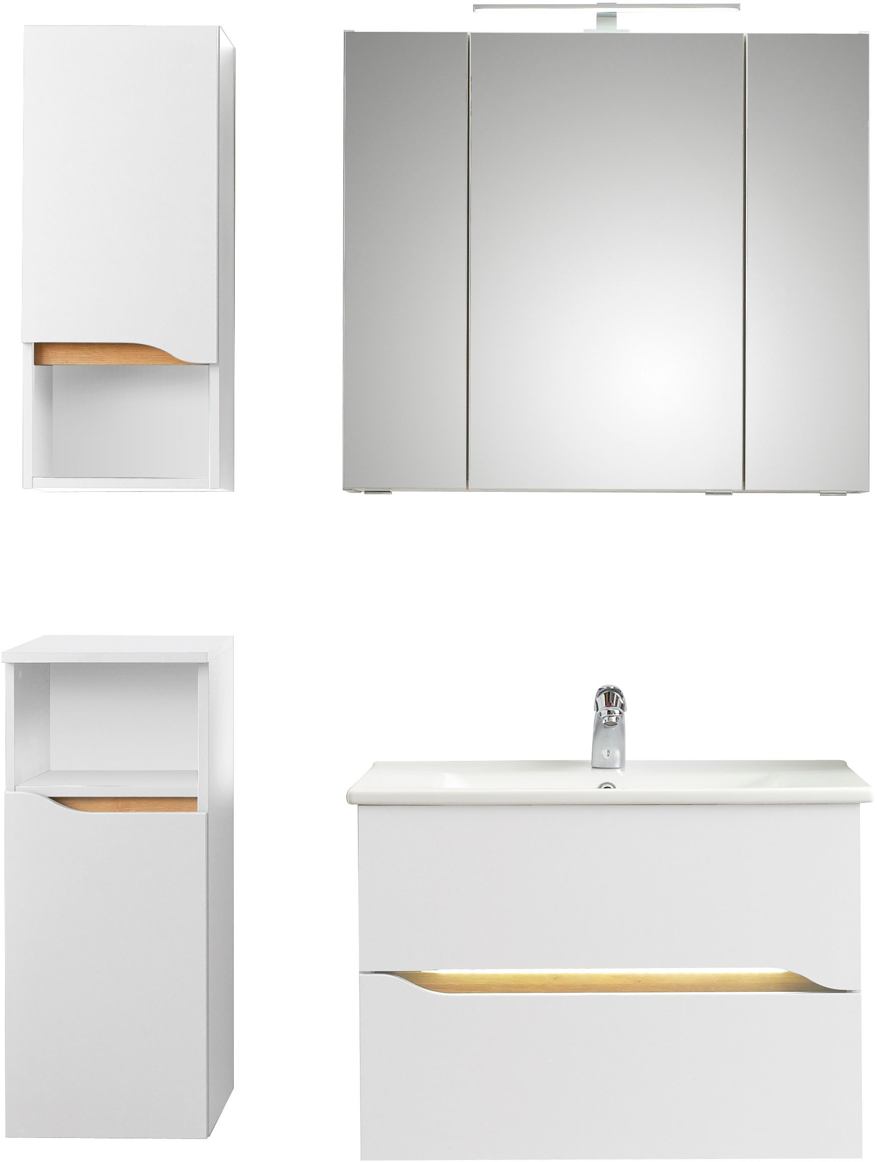 Saphir Badmöbel-Set »Quickset 4-teilig, Keramik-Waschtisch und LED-Spiegels günstig online kaufen