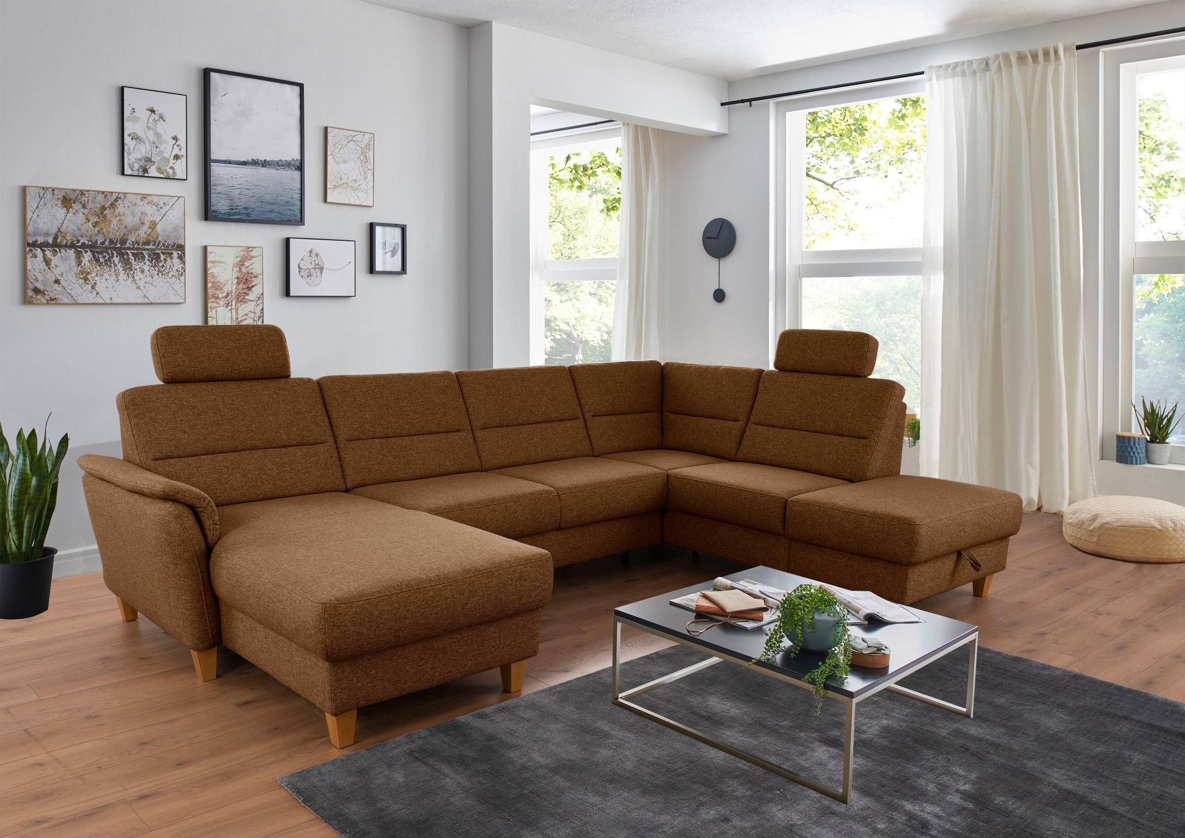 Home affaire Wohnlandschaft »Palmera U-Form, B: 308 cm« optional Bettfunkti günstig online kaufen