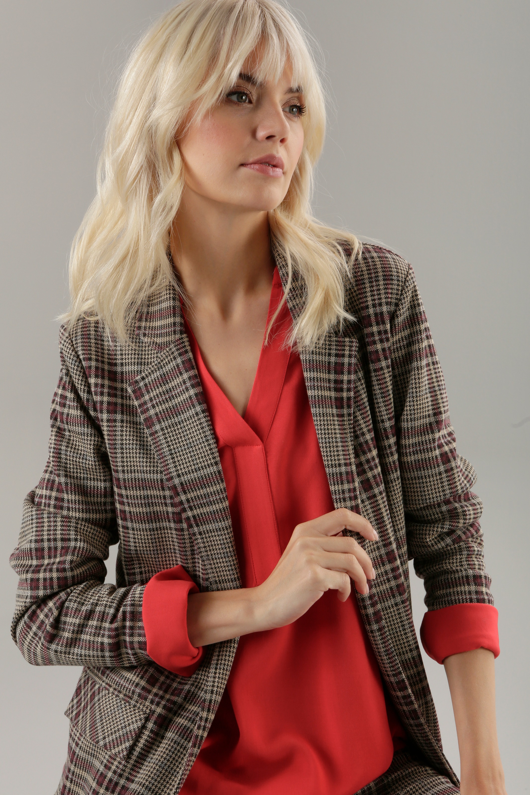 Aniston SELECTED Longblazer, mit Schulterpolstern bestellen trendy Karo-Muster und