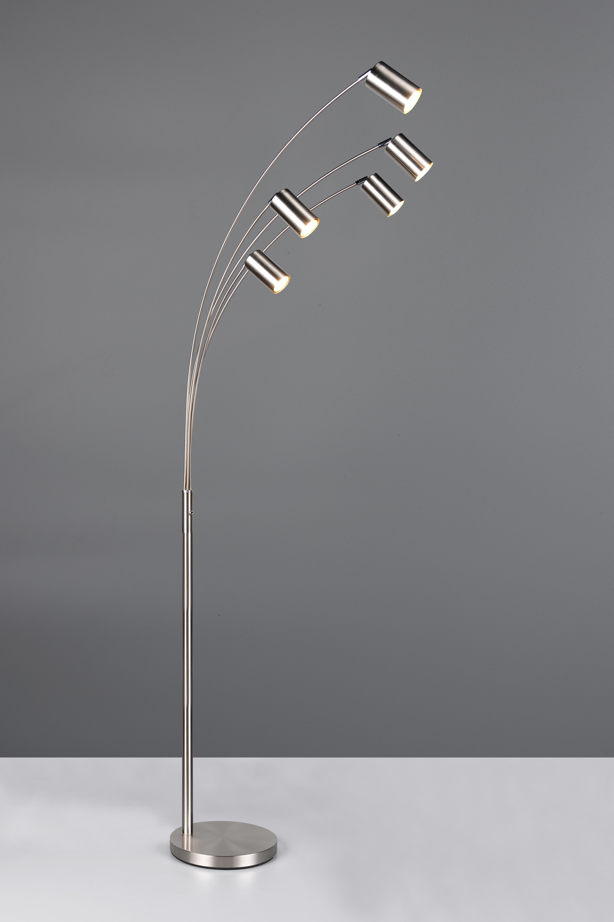 TRIO Leuchten Stehlampe »MARLEY, 5-flammige Bogenleuchte, exkl 5x GU10 max 10W, Kippschalter«, 5 flammig, Leuchtmittel GU10 | Leuchtmittel wechselbar, Höhe 200 cm, Leuchtenarme flexibel verstellbar Leseleuchte Stehleuchte