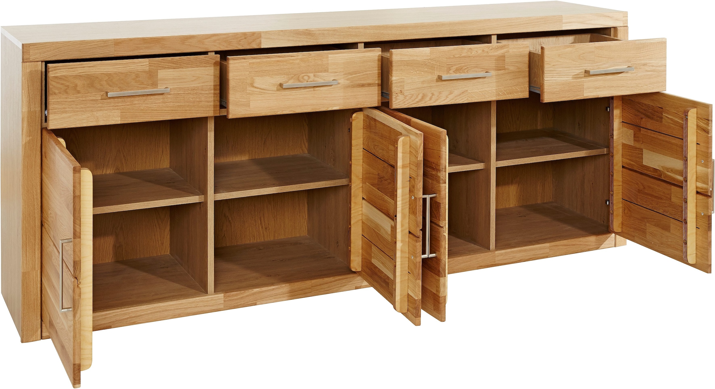 Home affaire Sideboard »Trondheim,200 cm breit,42 cm tief, Fronten Holzmassiv, Metallgriffe«, Korpus aus Holzwerkstoff,4 Türen, 4 Schubladen, insgesamt 8 Fächer