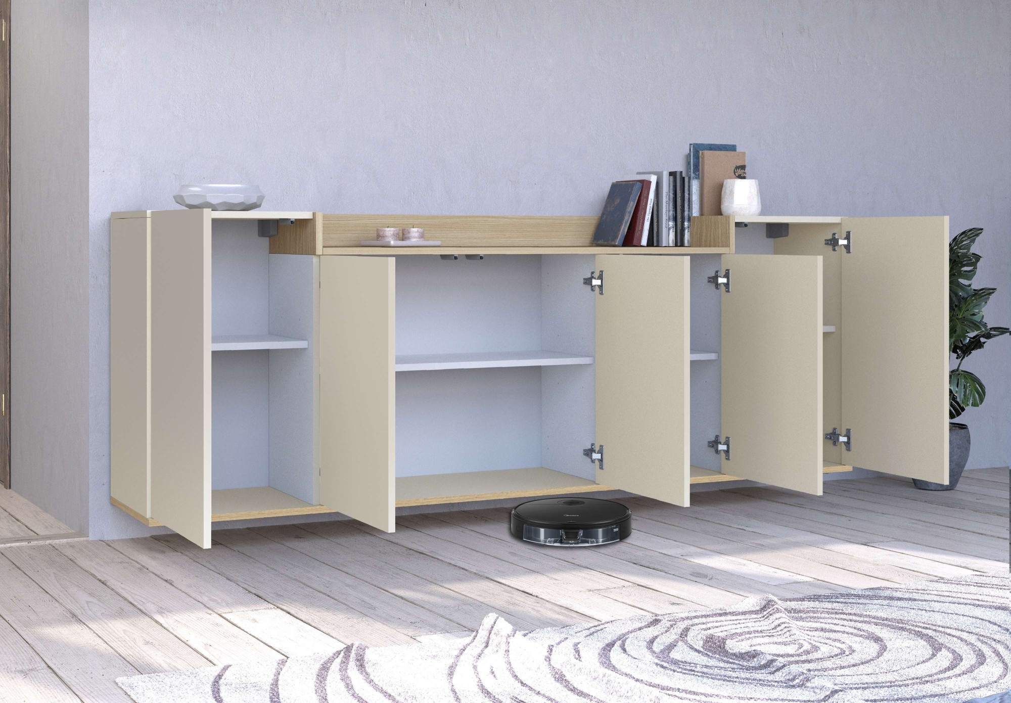 OTTO home Sideboard »BOLSENA, Kommode, Schrank,Lowboard mit 8 Fächer und offenes Ablagefach« 1 Stk. tlg. stehend/hängend montierbar, Made in Italy, B/T/H: 200 × 35 × 71,2 cm