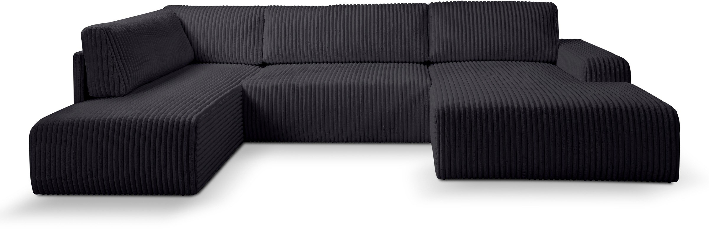 WERK2 Wohnlandschaft »Rotterdam-U, U-Form, in kuschelweichem Cord oder Breitcord«, Design Sofa mit Schlaffunktion & Bettkasten, Breitcord, Schwarz