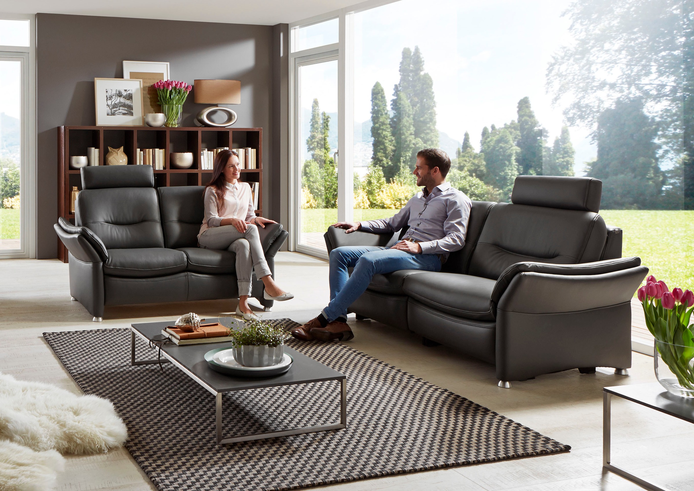 HUKLA 2-Sitzer »HU-SF15058 Ledersofa, Breite 164 cm«, hochwertiges Glattleder, optional mit Kopfstütze
