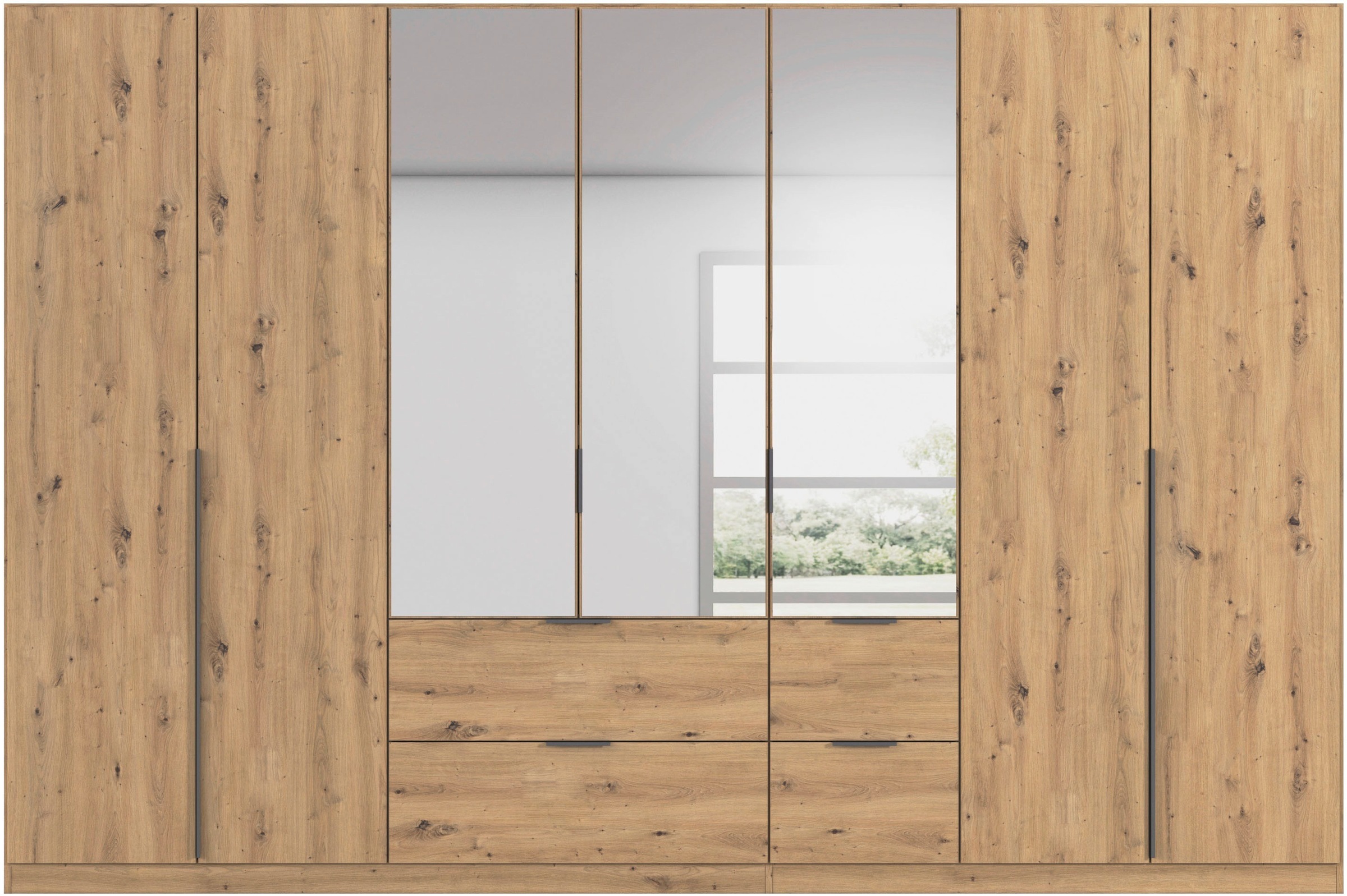 rauch Drehtürenschrank »Kleiderschrank Schrank Garderobe AGORDO mit Dekor- oder Hochglanzfront«, (in zwei Griff-Farben mit Dekor- oder Hochglanzfront), mit Außenschubkästen, in 6 Breiten und 2 Höhen MADE IN GERMANY