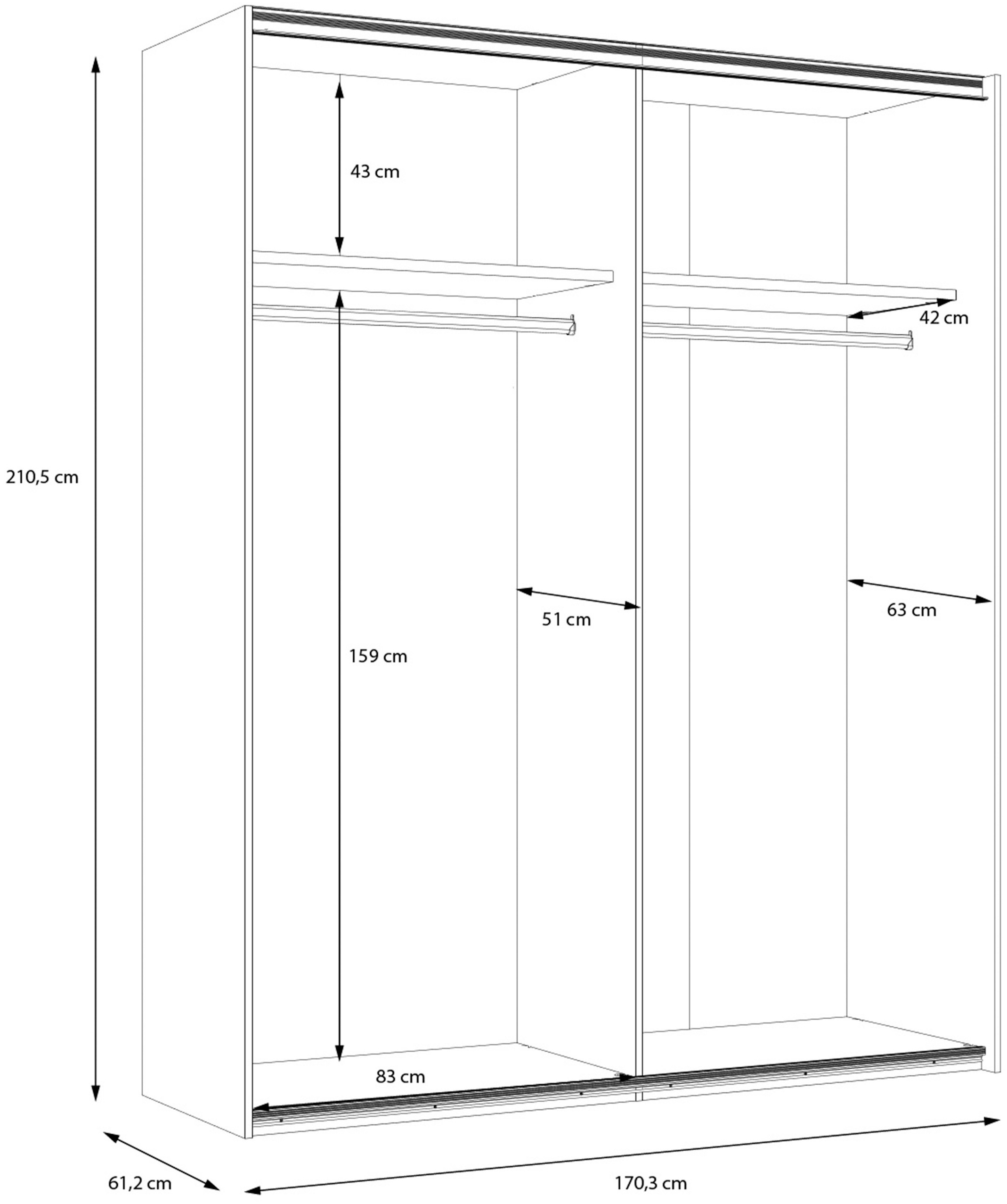 FORTE Schwebetürenschrank »Lya«, Schwebetürenschrank, viel Platz modernes Design