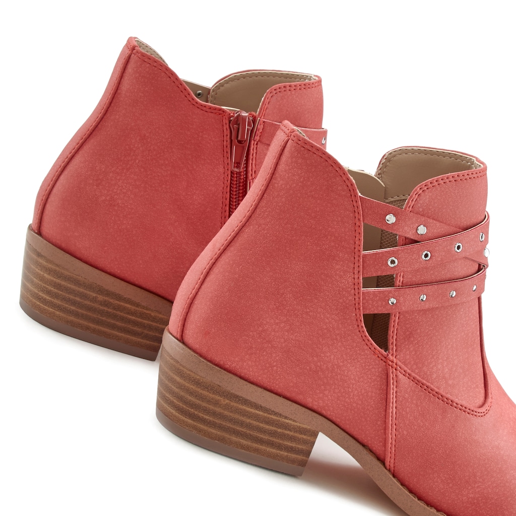 LASCANA Westernstiefelette, Cowboystiefelette, Ankle Boots mit Zierbändern & Blockabsatz VEGAN