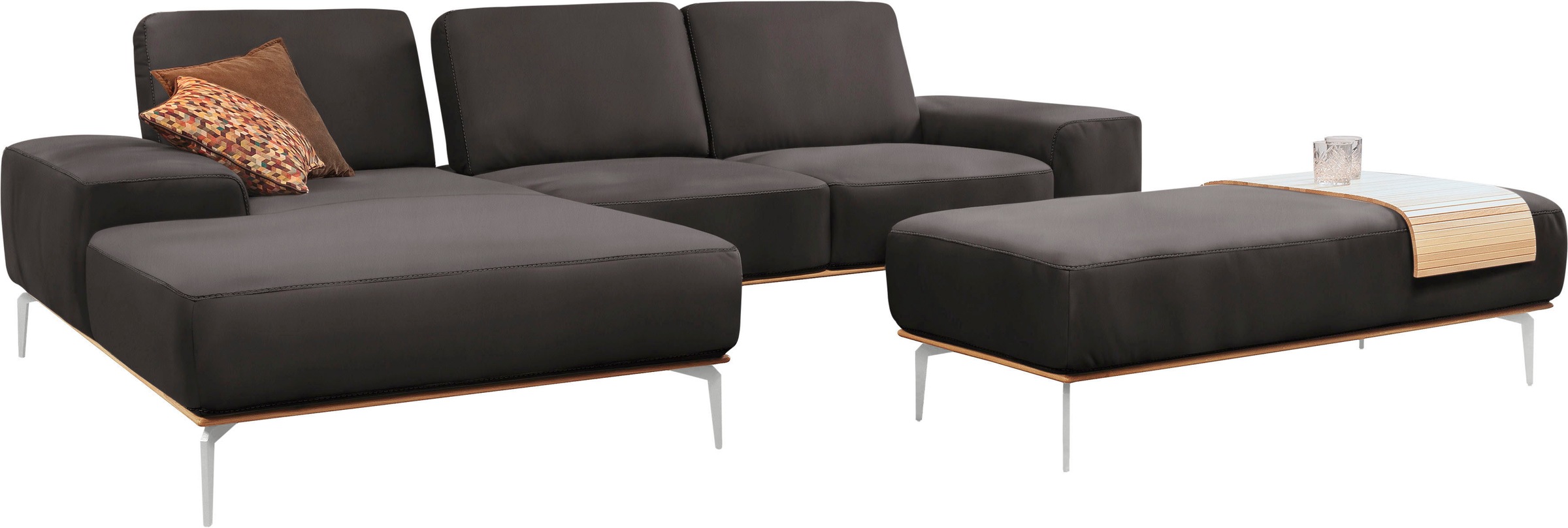 W.SCHILLIG Ecksofa »run, Designsofa, bequem, L-Form«, mit elegantem Holzsockel, Füße in Chrom glänzend, Breite 299 cm