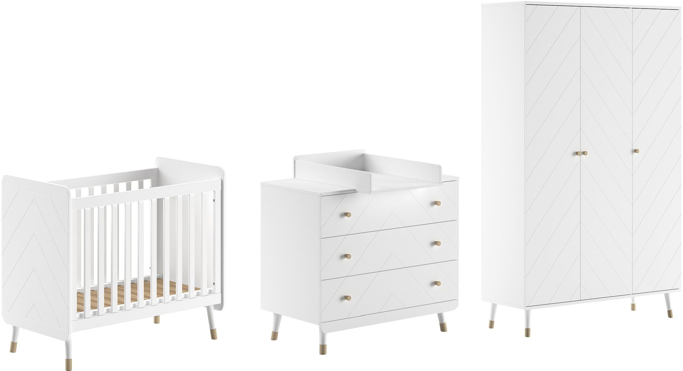 Vipack Babymöbel-Set, (Made in Europe), 4- tlg. bietet alles für Ihr Kinderzimmer, Ausf. satin weiß lackiert